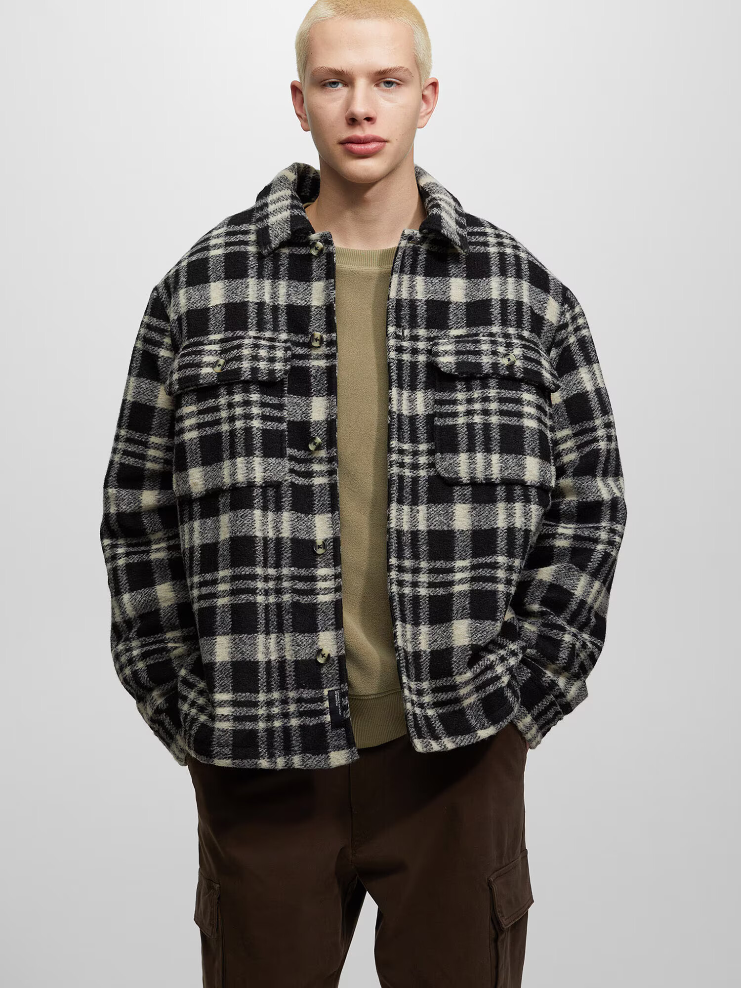 Pull&Bear Geacă de primăvară-toamnă crem / negru - Pled.ro