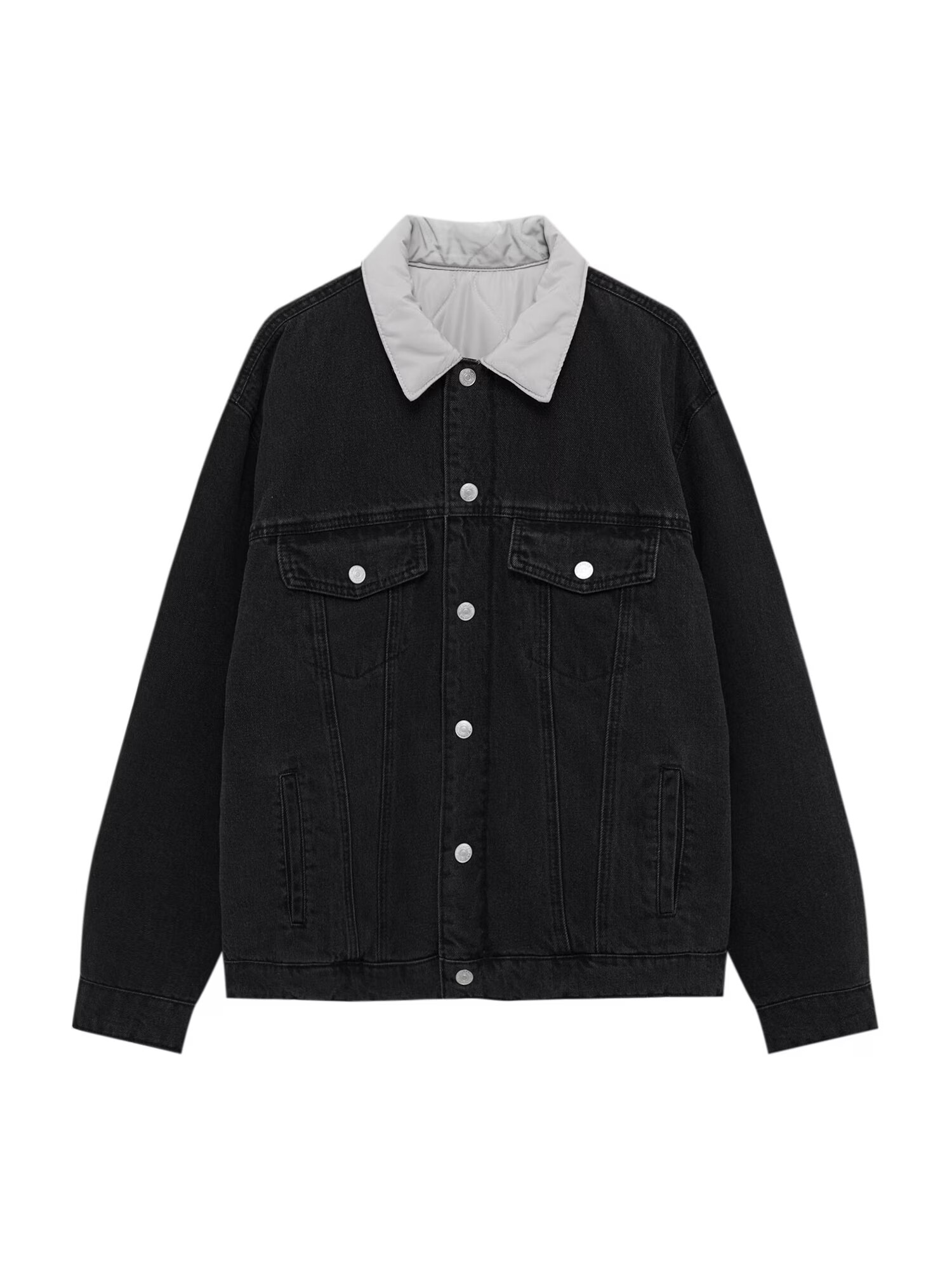 Pull&Bear Geacă de primăvară-toamnă gri deschis / negru denim - Pled.ro