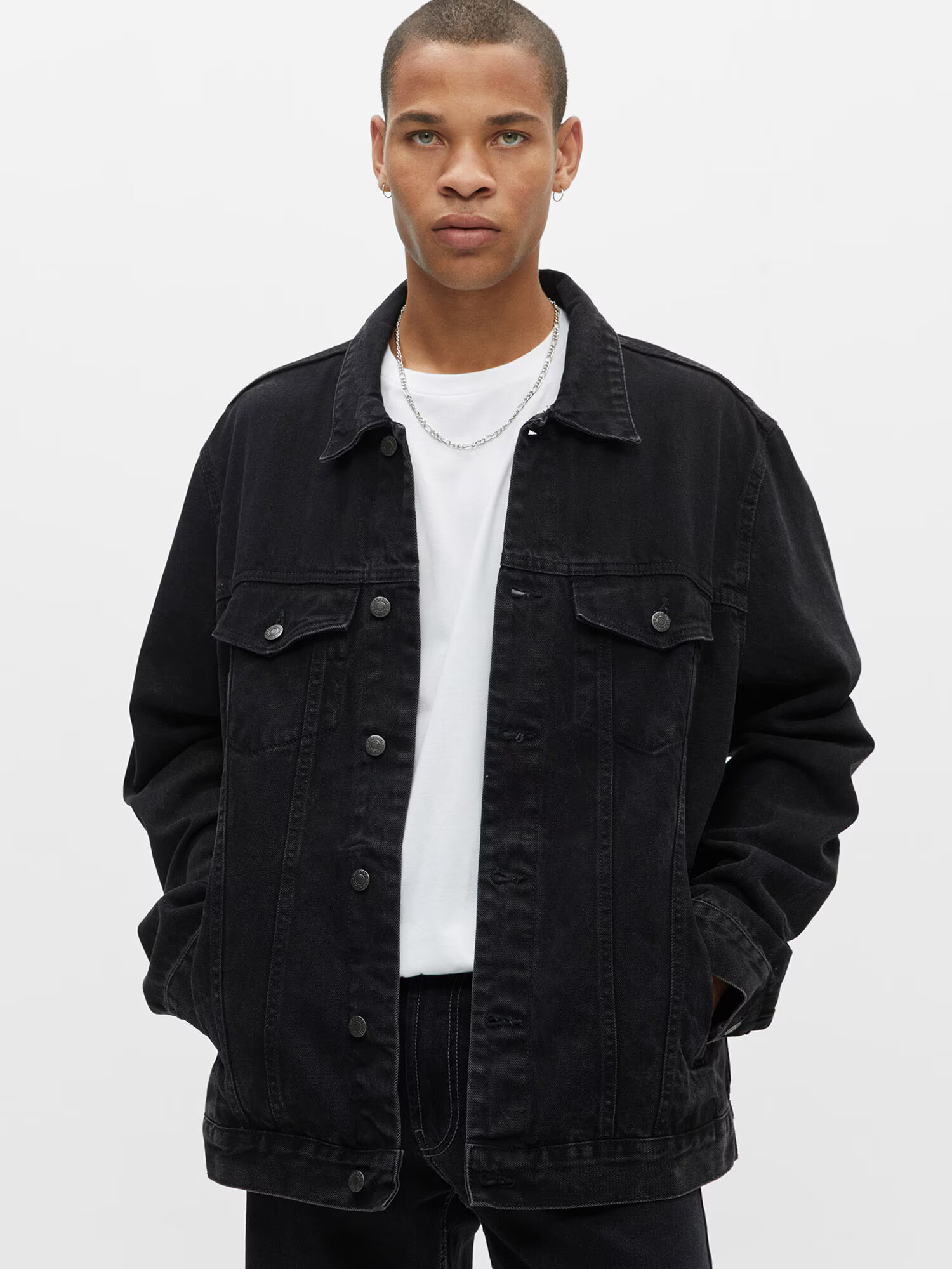 Pull&Bear Geacă de primăvară-toamnă negru denim - Pled.ro