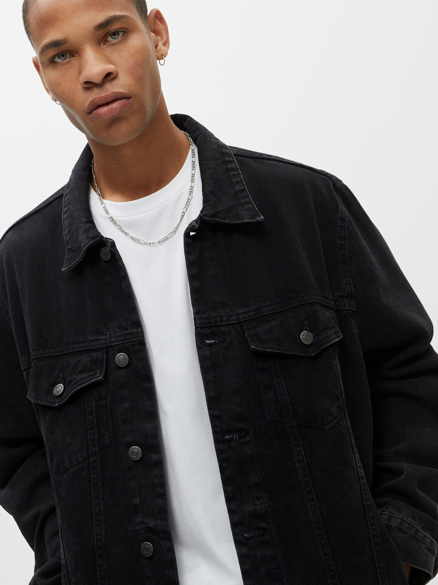 Pull&Bear Geacă de primăvară-toamnă negru denim - Pled.ro