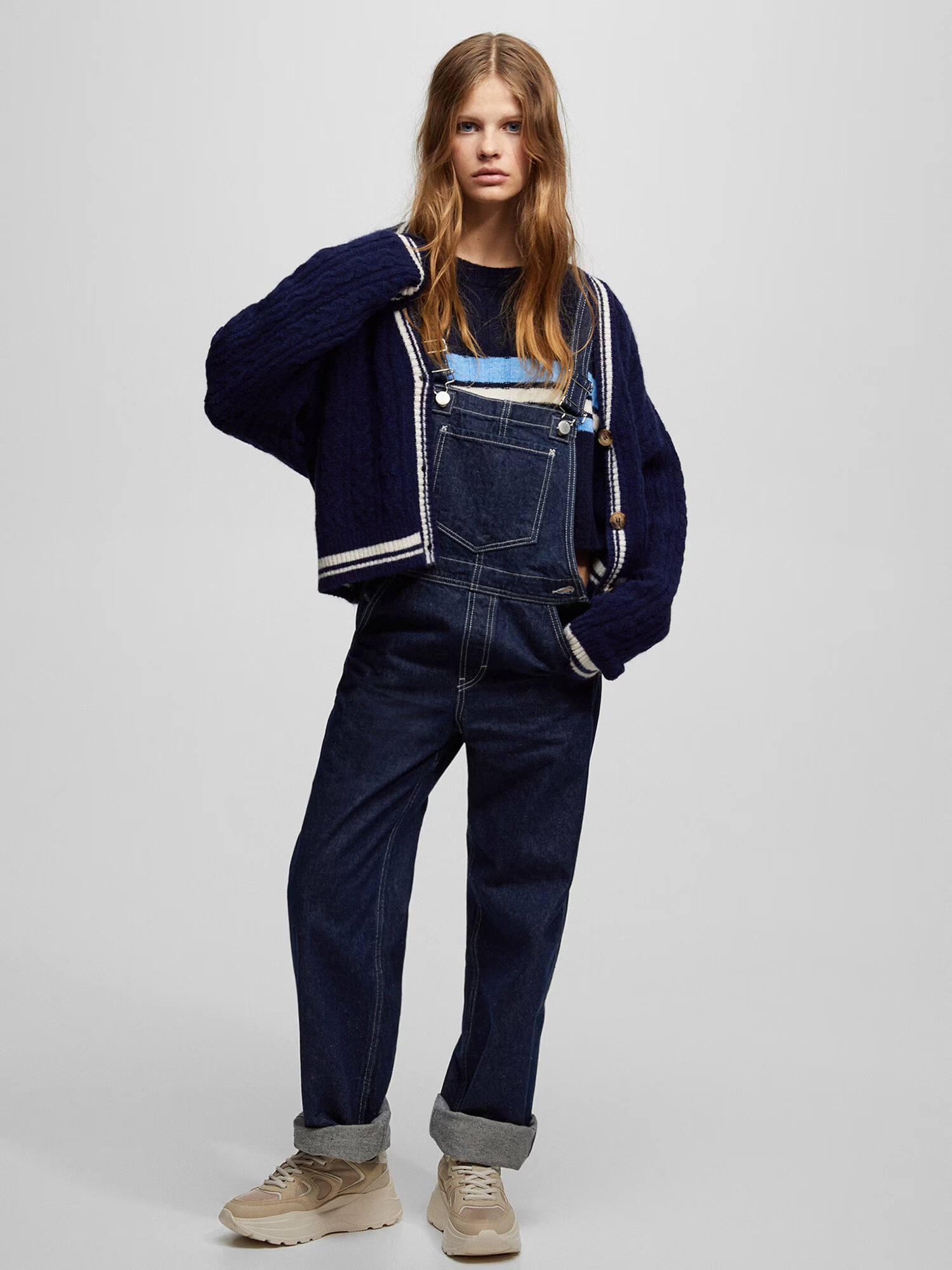 Pull&Bear Geacă tricotată bleumarin / alb - Pled.ro