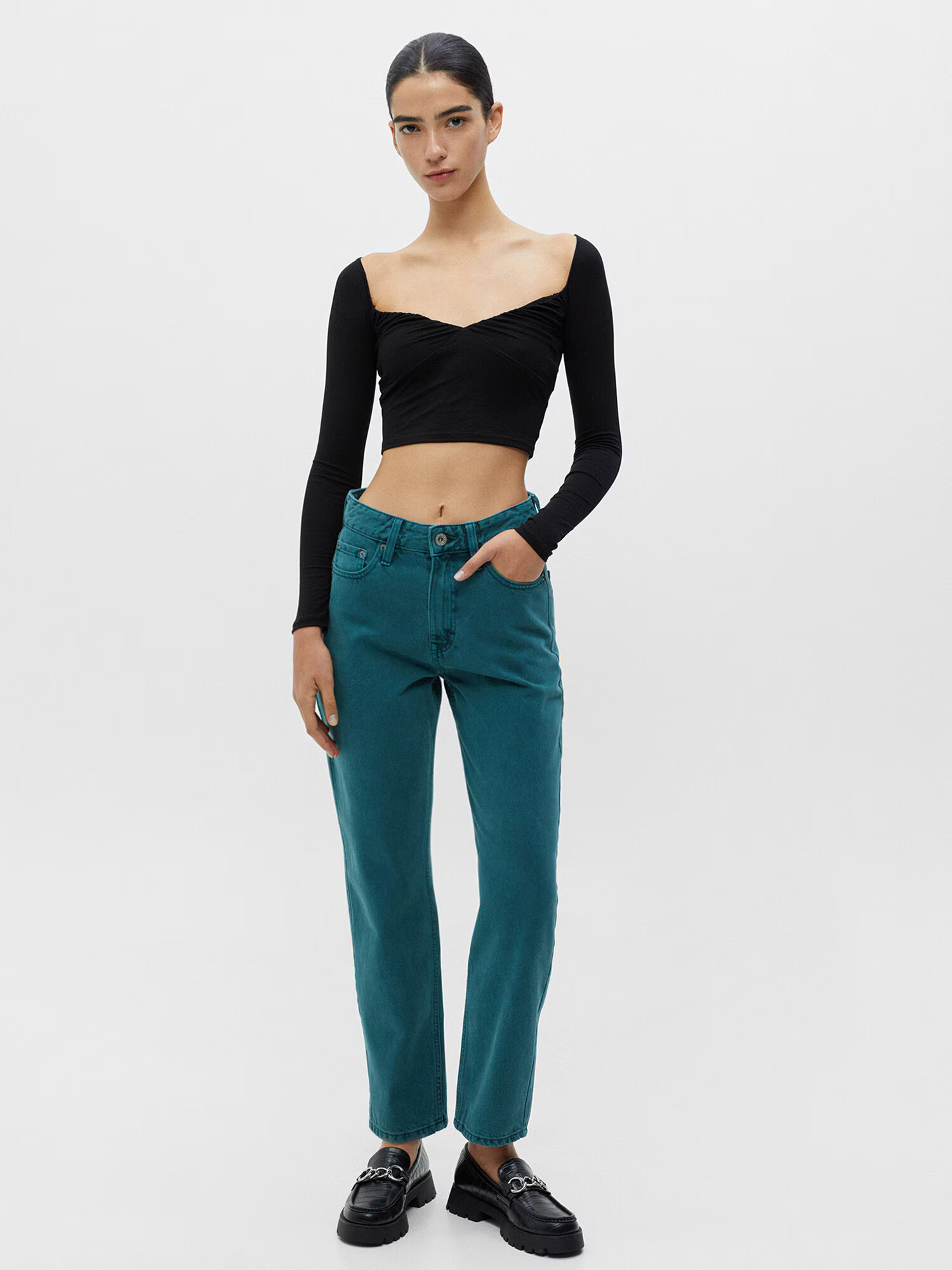 Pull&Bear Jeans verde petrol - Pled.ro