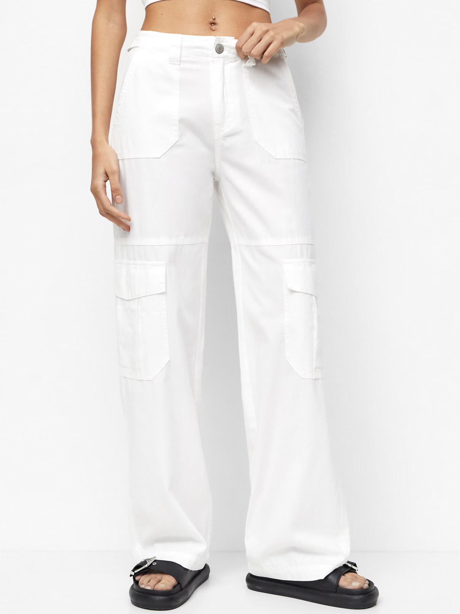 Pull&Bear Pantaloni cu buzunare alb - Pled.ro