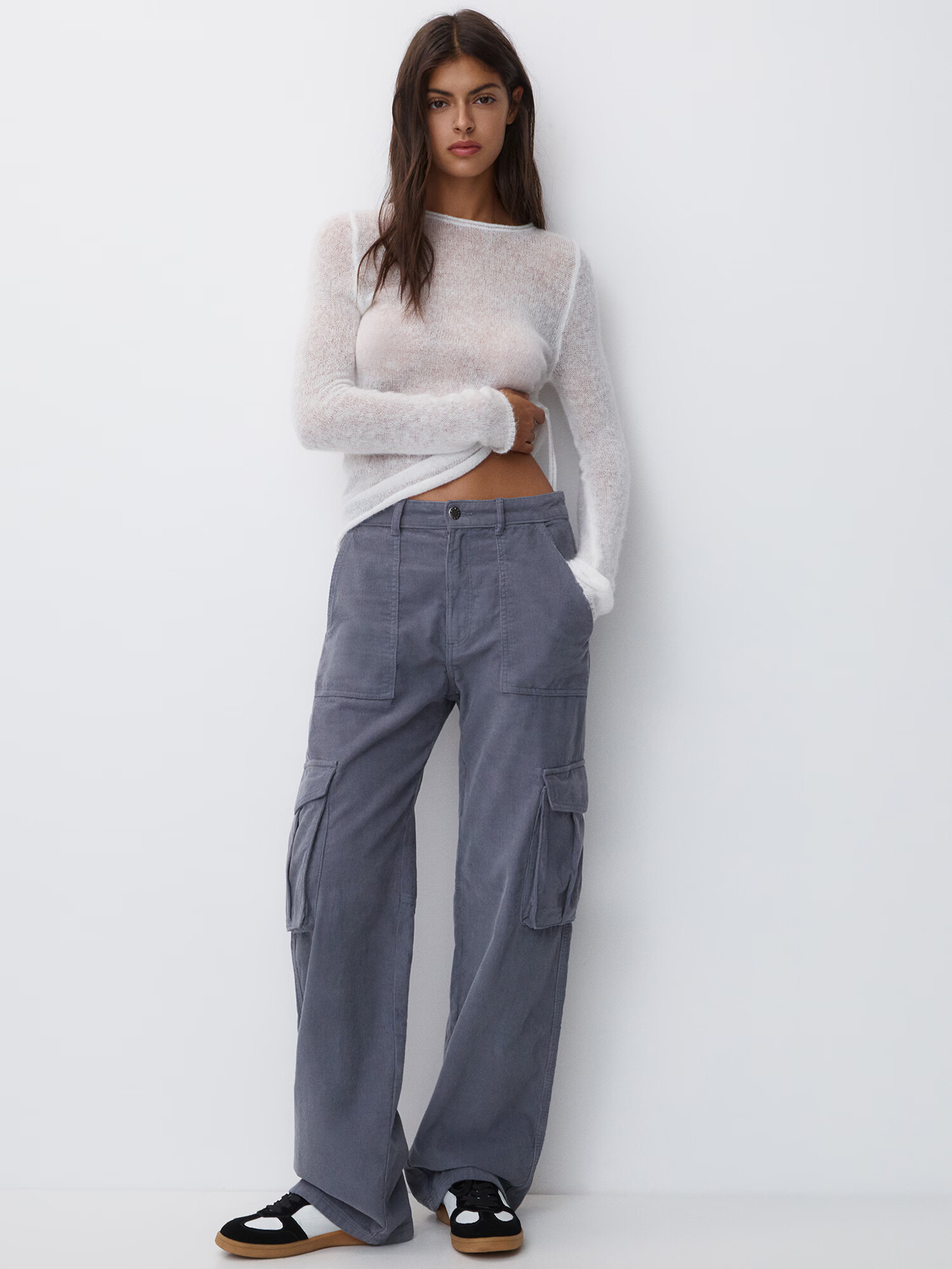 Pull&Bear Pantaloni cu buzunare gri - Pled.ro