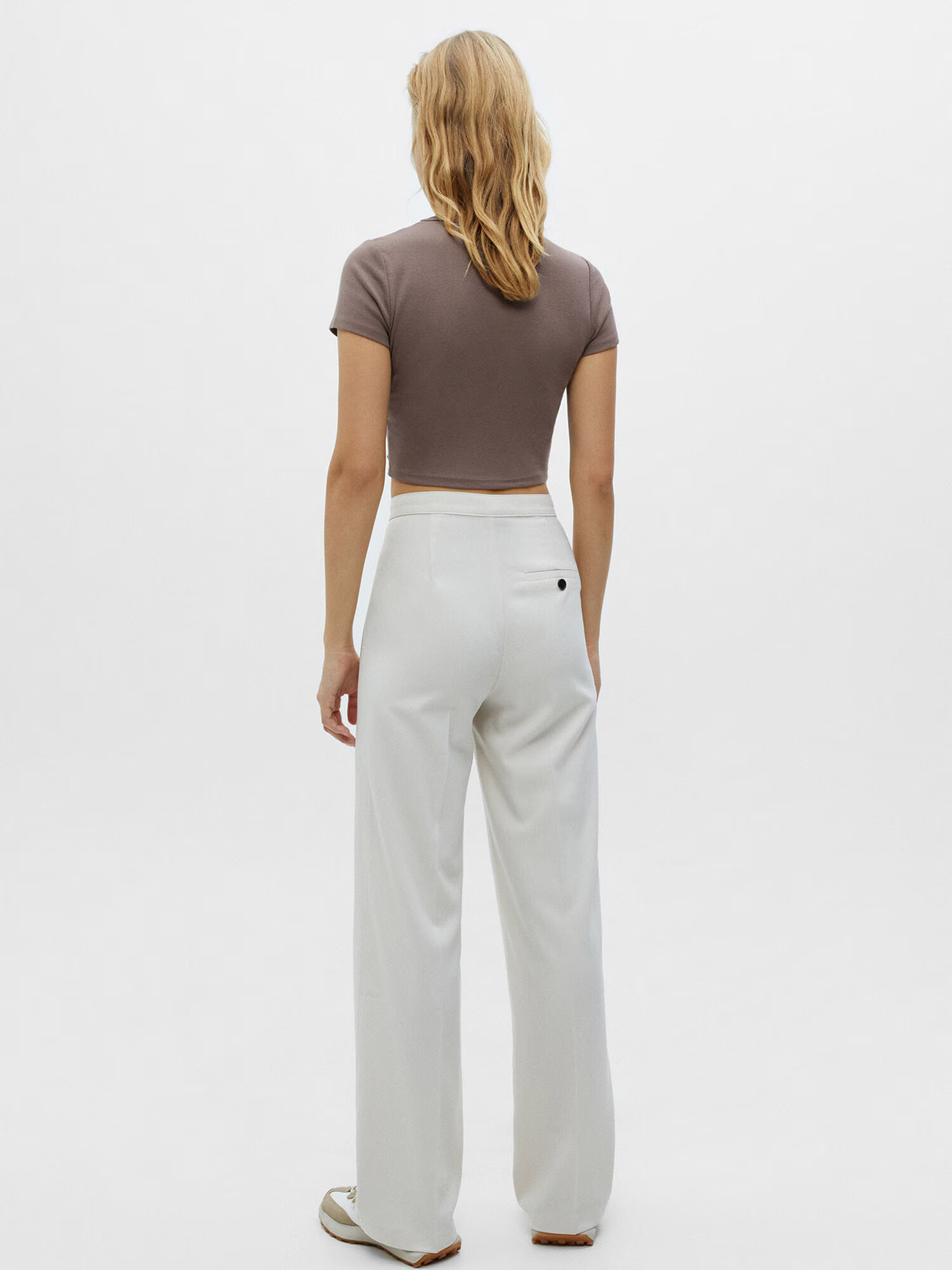 Pull&Bear Pantaloni cu dungă alb natural - Pled.ro