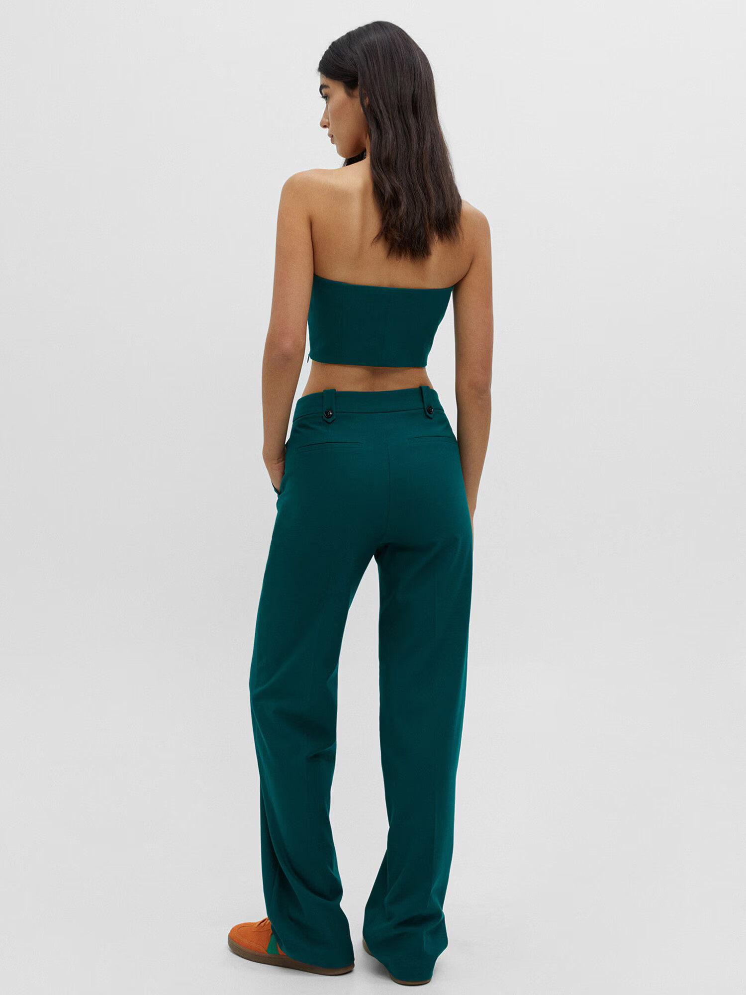 Pull&Bear Pantaloni cu dungă verde smarald - Pled.ro