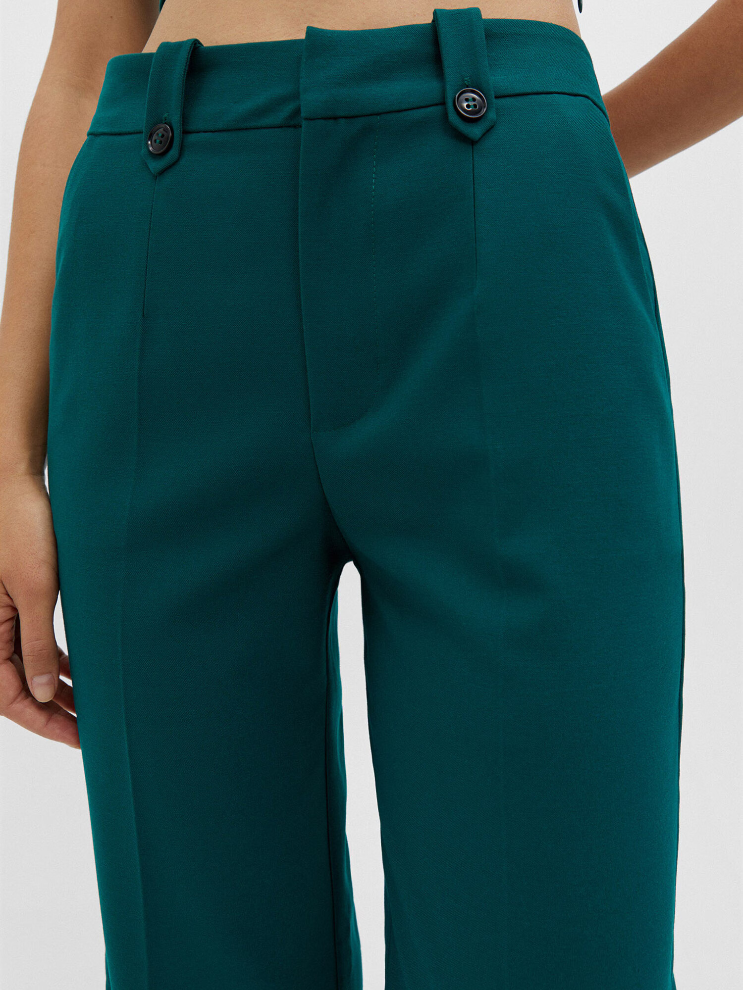 Pull&Bear Pantaloni cu dungă verde smarald - Pled.ro