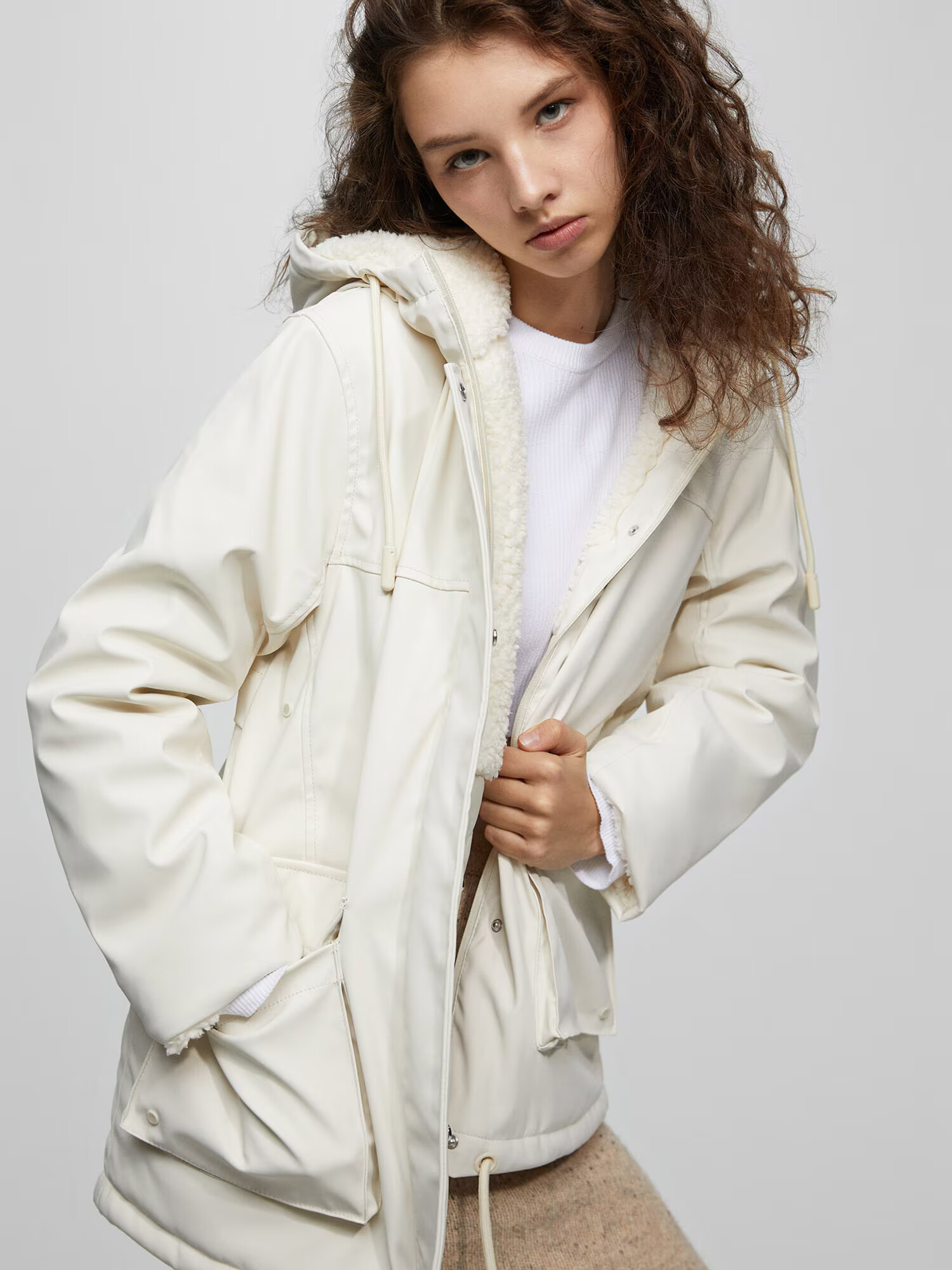 Pull&Bear Parka de iarnă ecru - Pled.ro