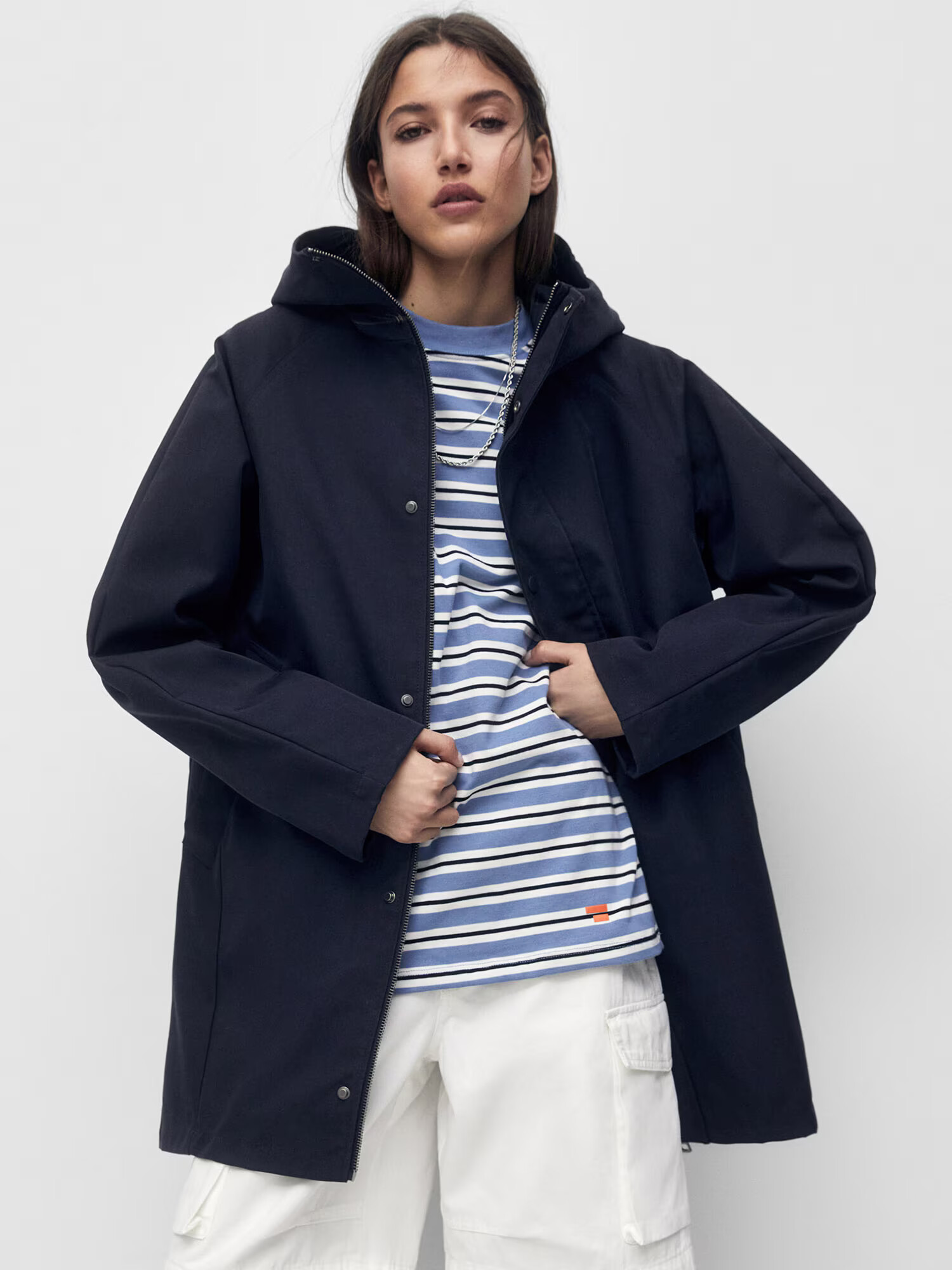 Pull&Bear Parka de primăvară-toamnă bleumarin - Pled.ro