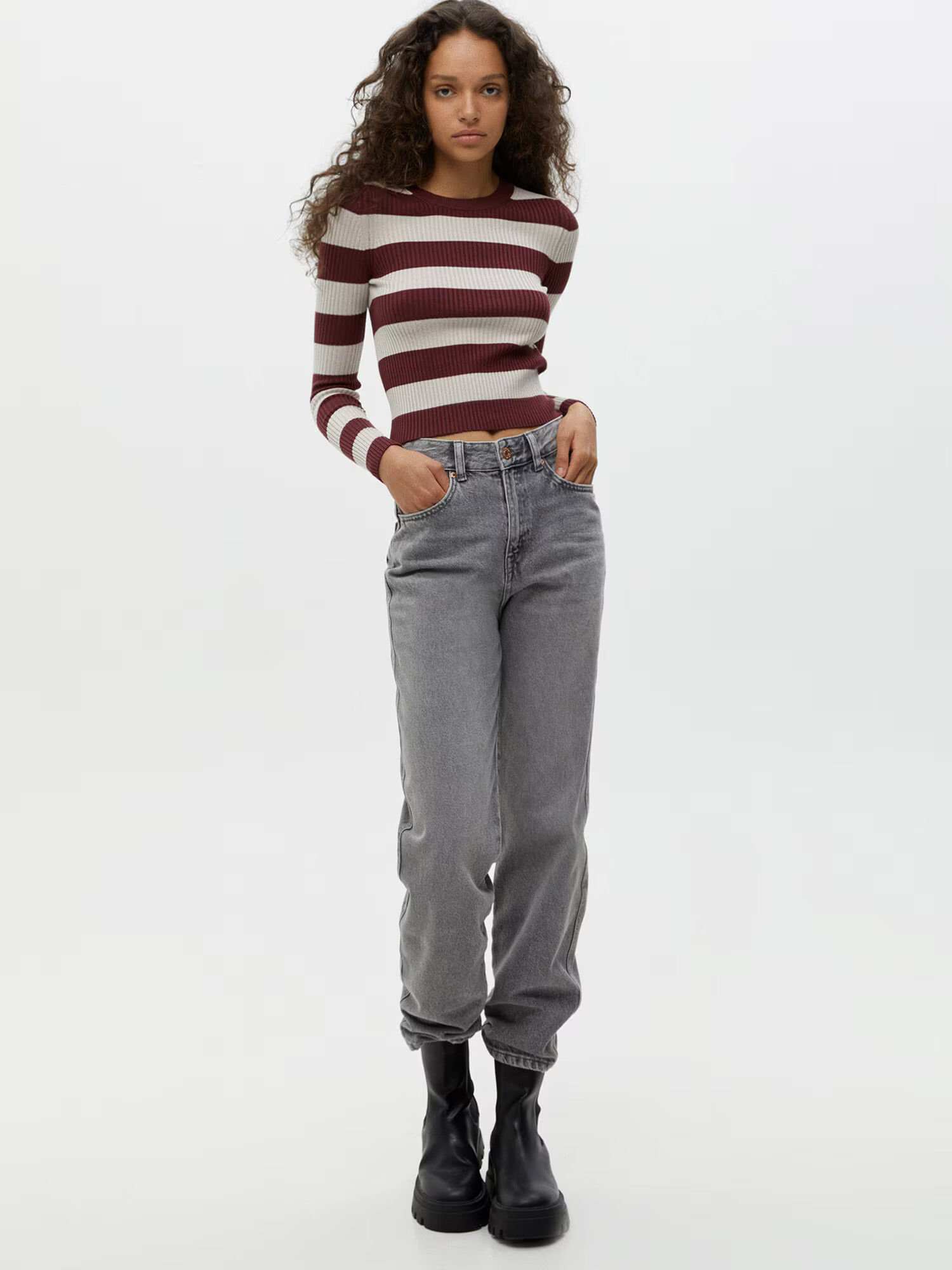 Pull&Bear Pulover bej / roșu burgundy - Pled.ro