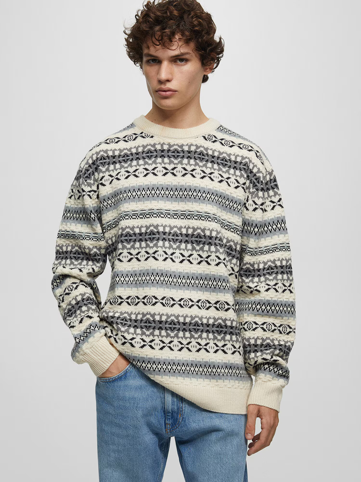 Pull&Bear Pulover ecru / gri grafit / pământiu / negru - Pled.ro