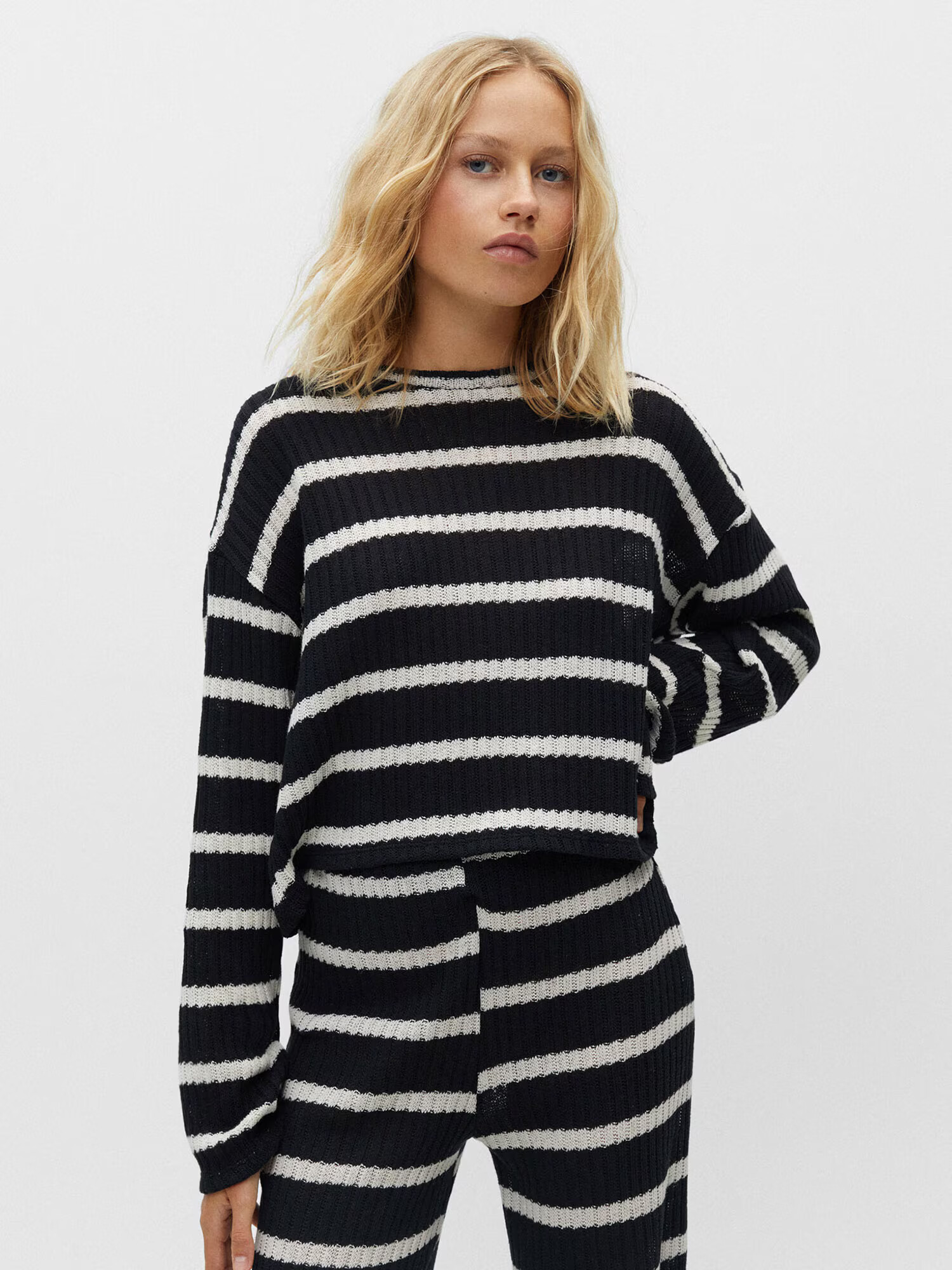 Pull&Bear Pulover negru / alb - Pled.ro