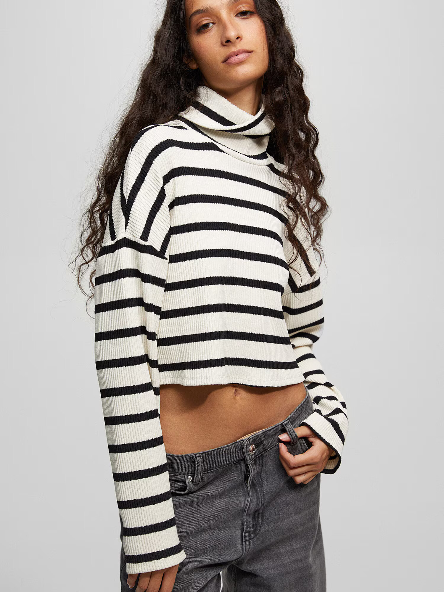 Pull&Bear Pulover negru / alb - Pled.ro