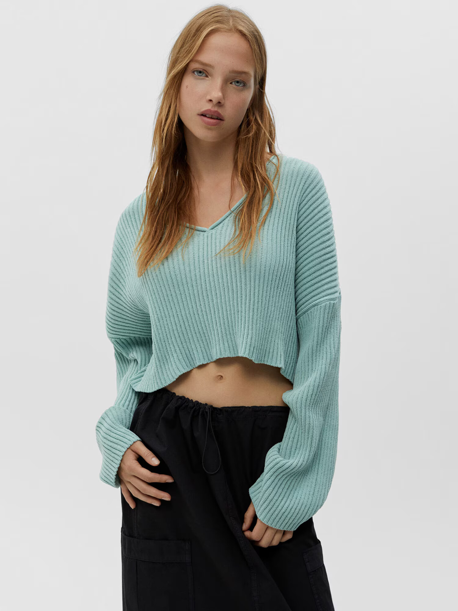 Pull&Bear Pulover verde mentă - Pled.ro