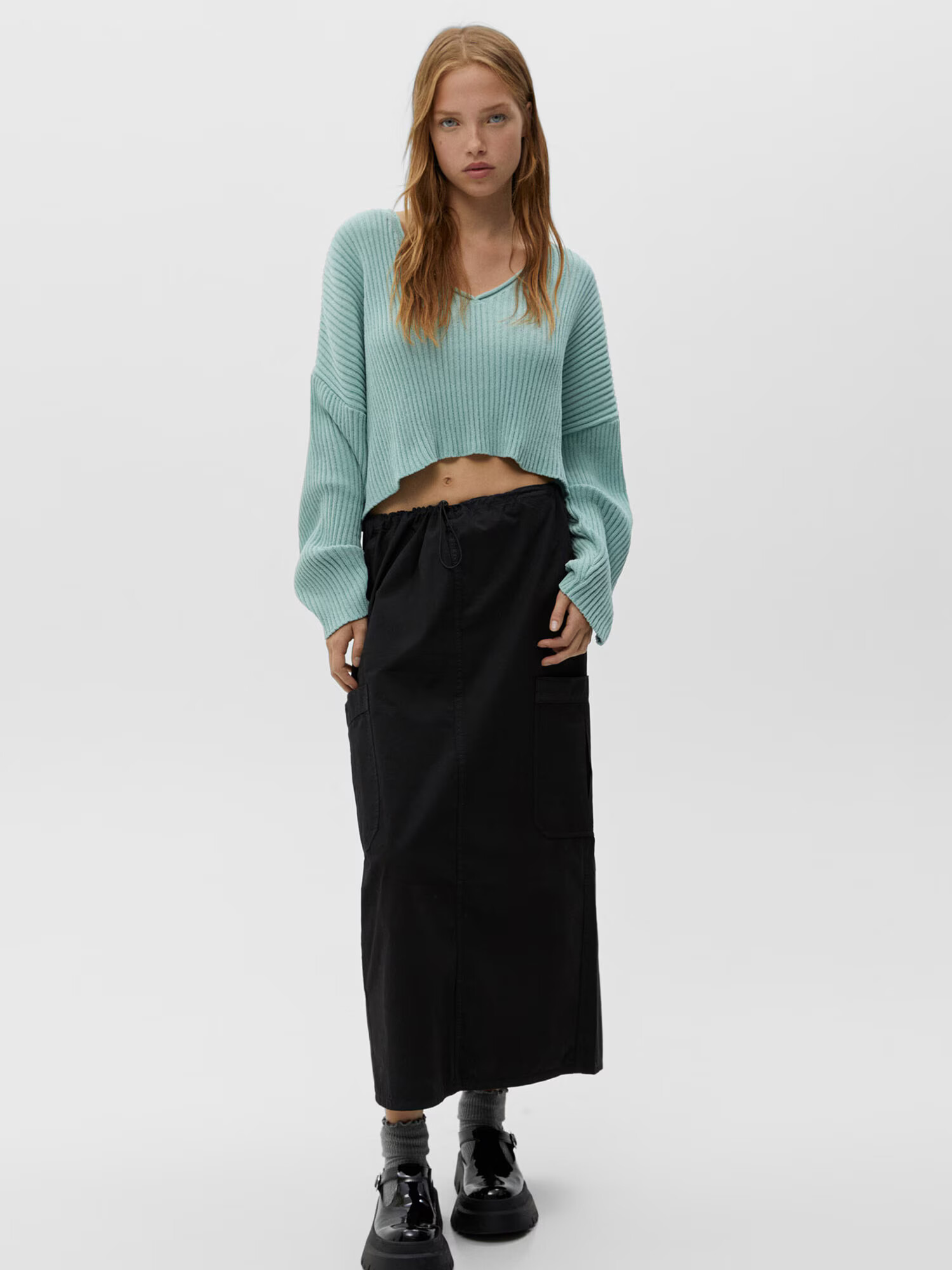 Pull&Bear Pulover verde mentă - Pled.ro