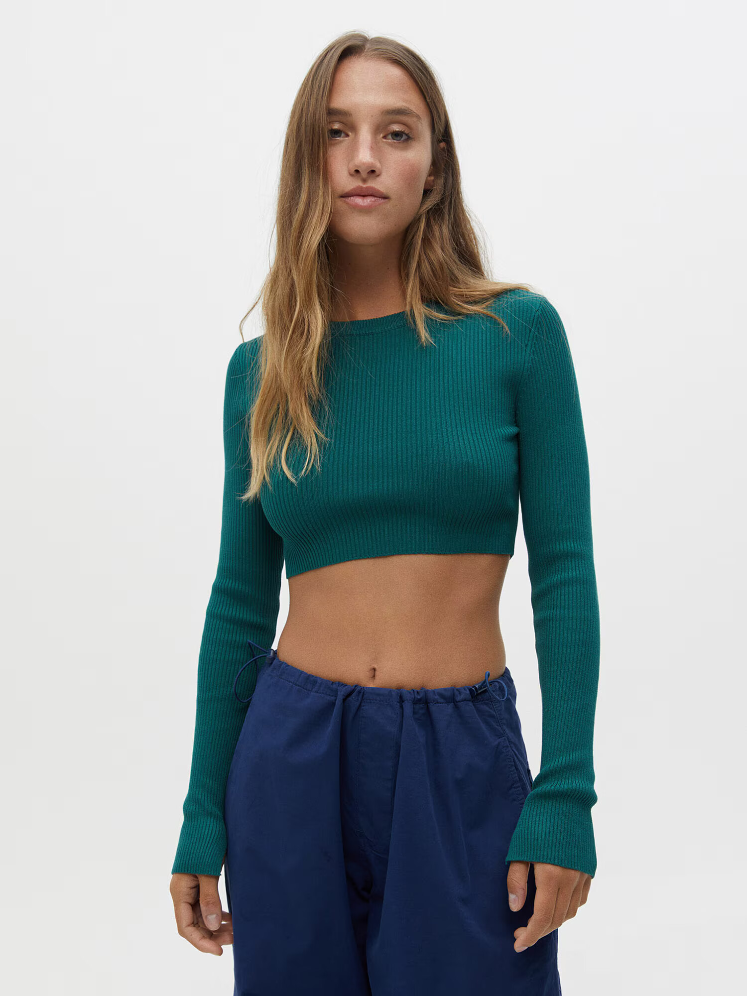 Pull&Bear Pulover verde smarald - Pled.ro