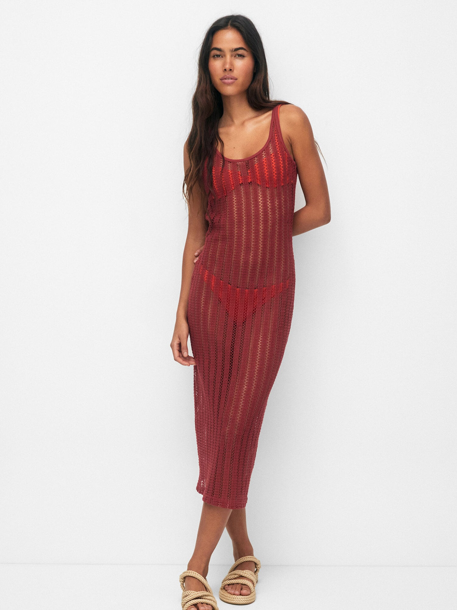 Pull&Bear Rochie de plaja roșu burgundy - Pled.ro