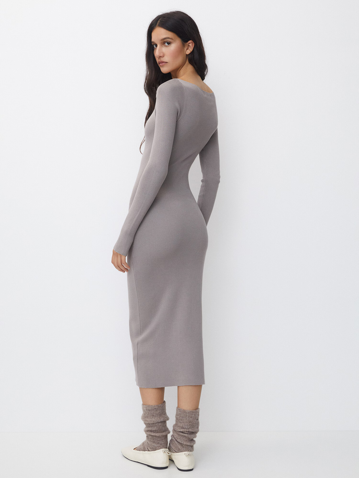 Pull&Bear Rochie tricotat gri fumuriu - Pled.ro