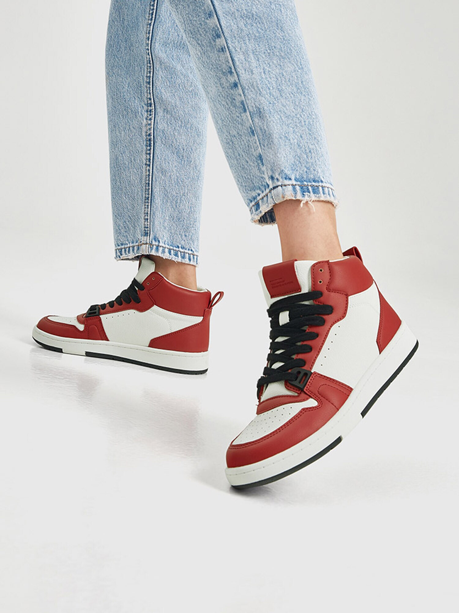 Pull&Bear Sneaker înalt roșu / alb - Pled.ro