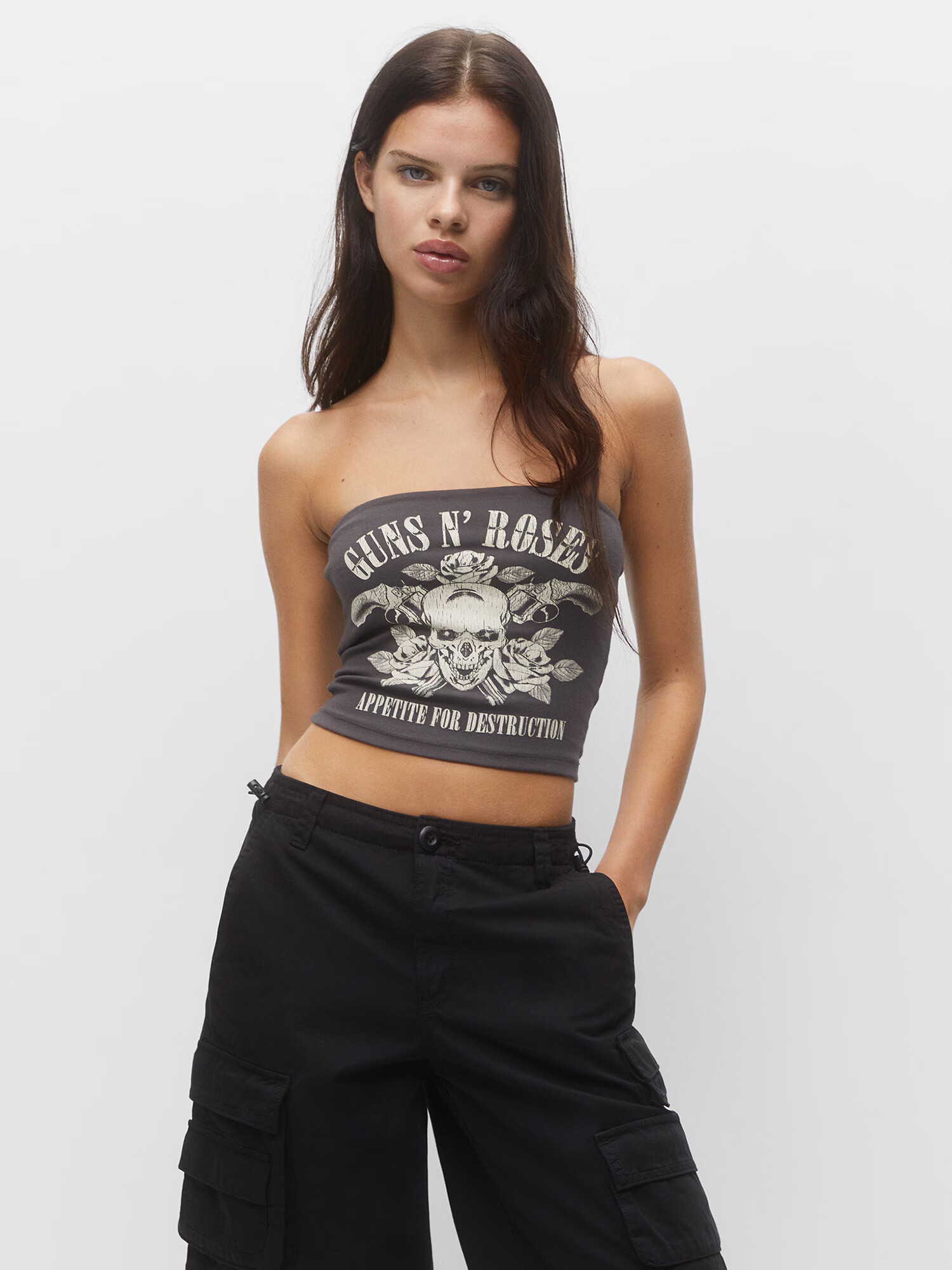 Pull&Bear Top alb kitt / gri închis - Pled.ro