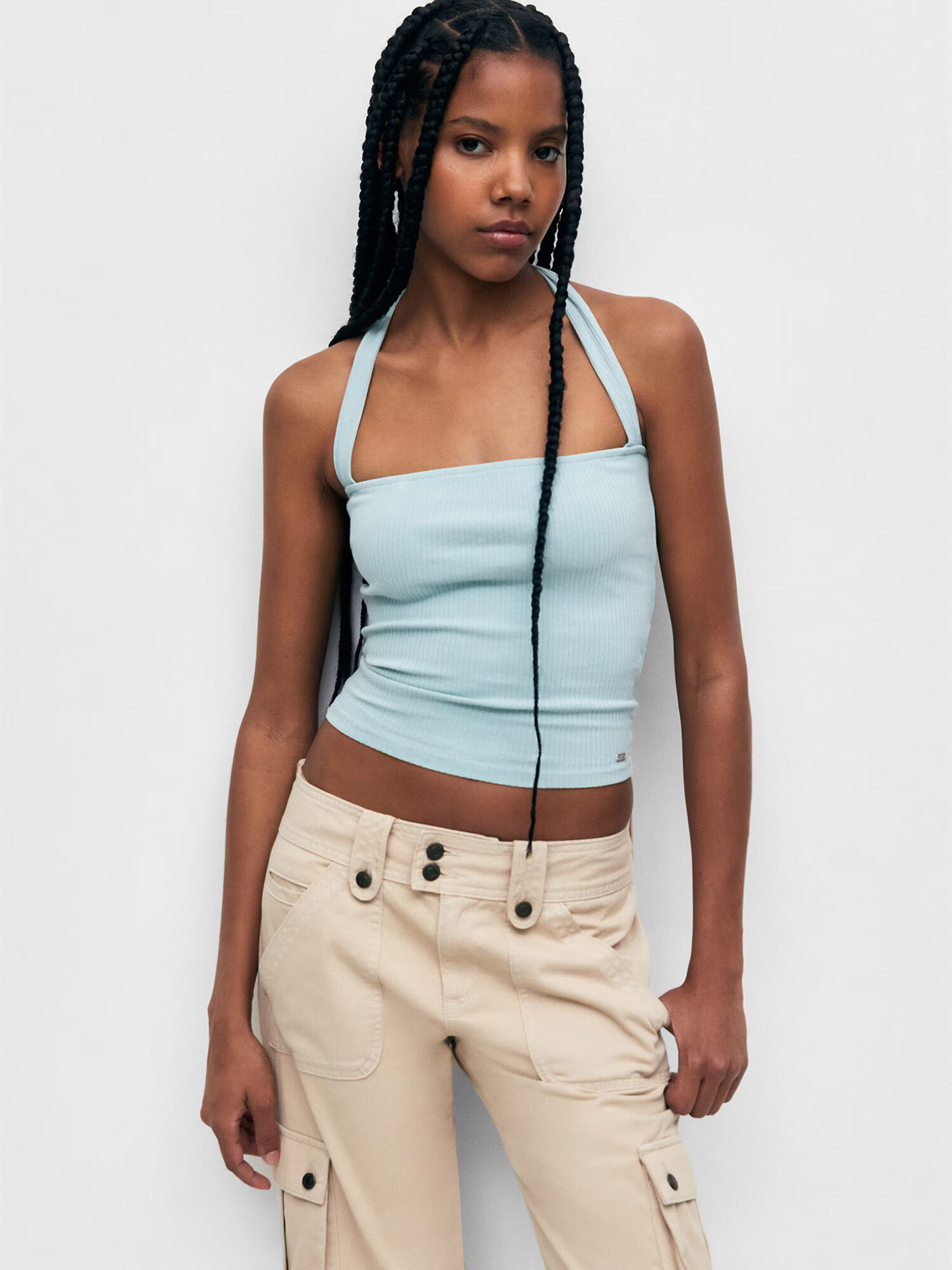 Pull&Bear Top albastru pastel - Pled.ro