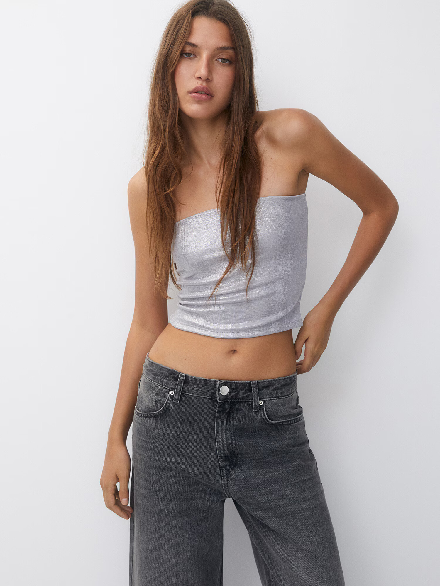 Pull&Bear Top argintiu - Pled.ro