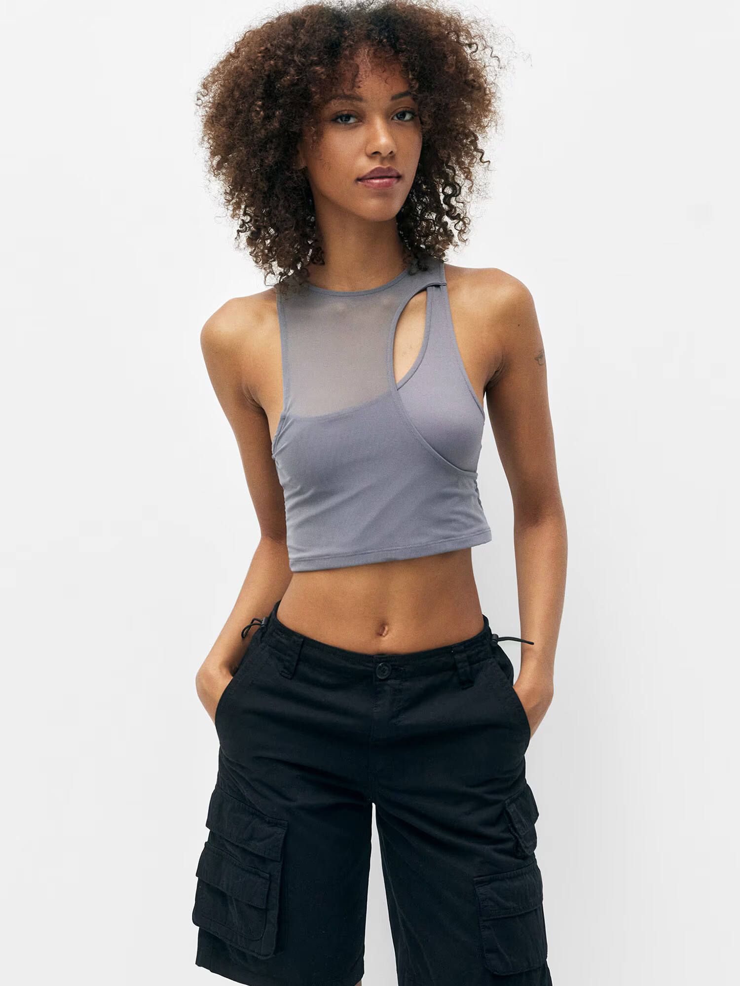 Pull&Bear Top gri piatră - Pled.ro