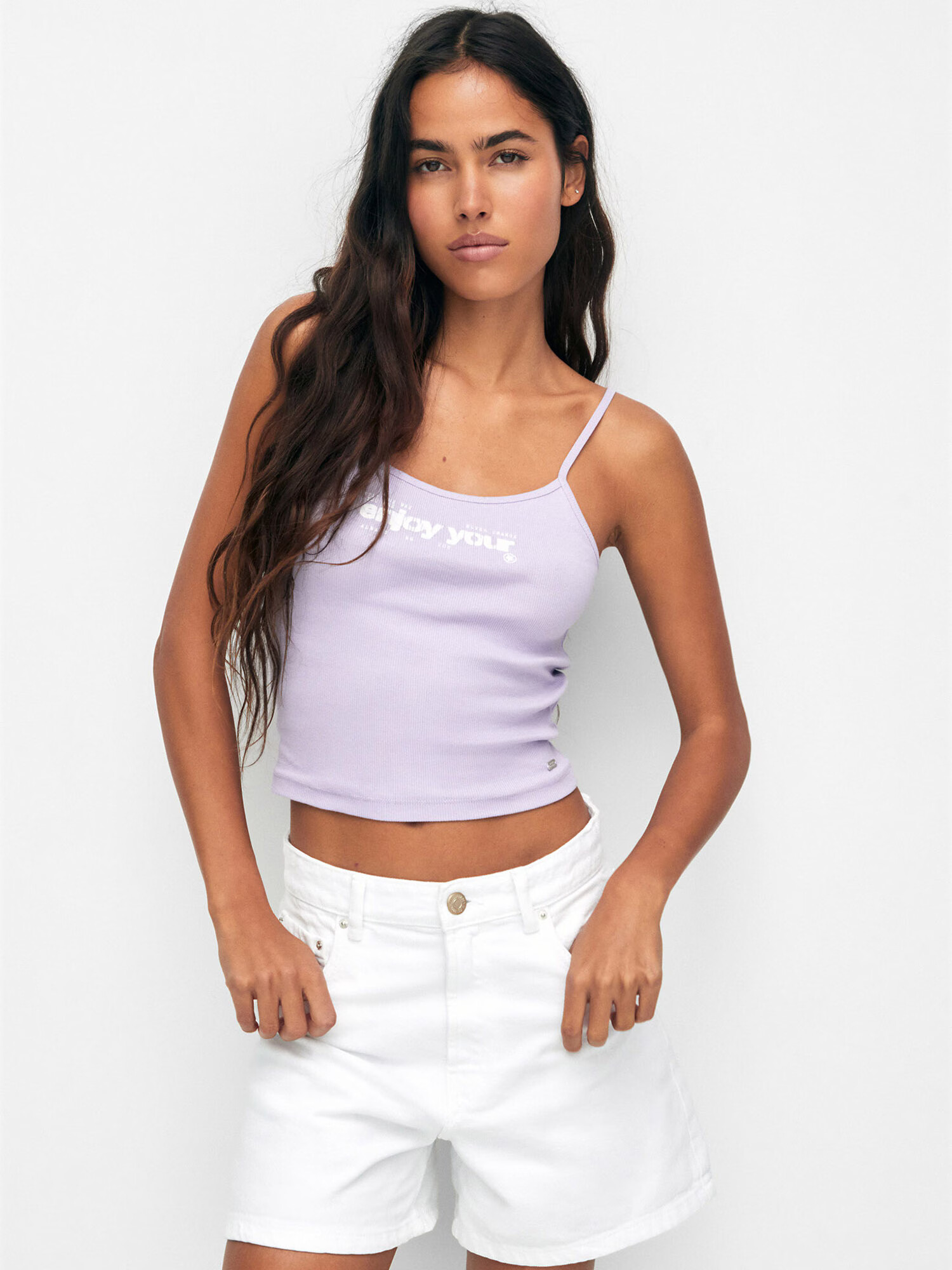 Pull&Bear Top mov pastel / alb - Pled.ro