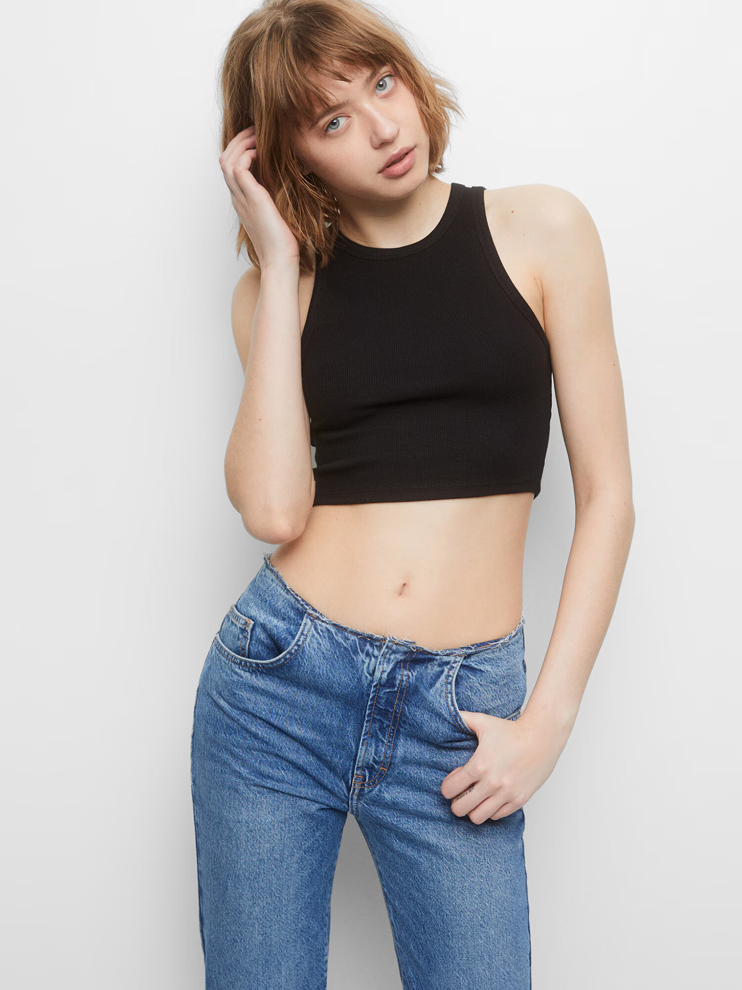 Pull&Bear Top negru / alb - Pled.ro