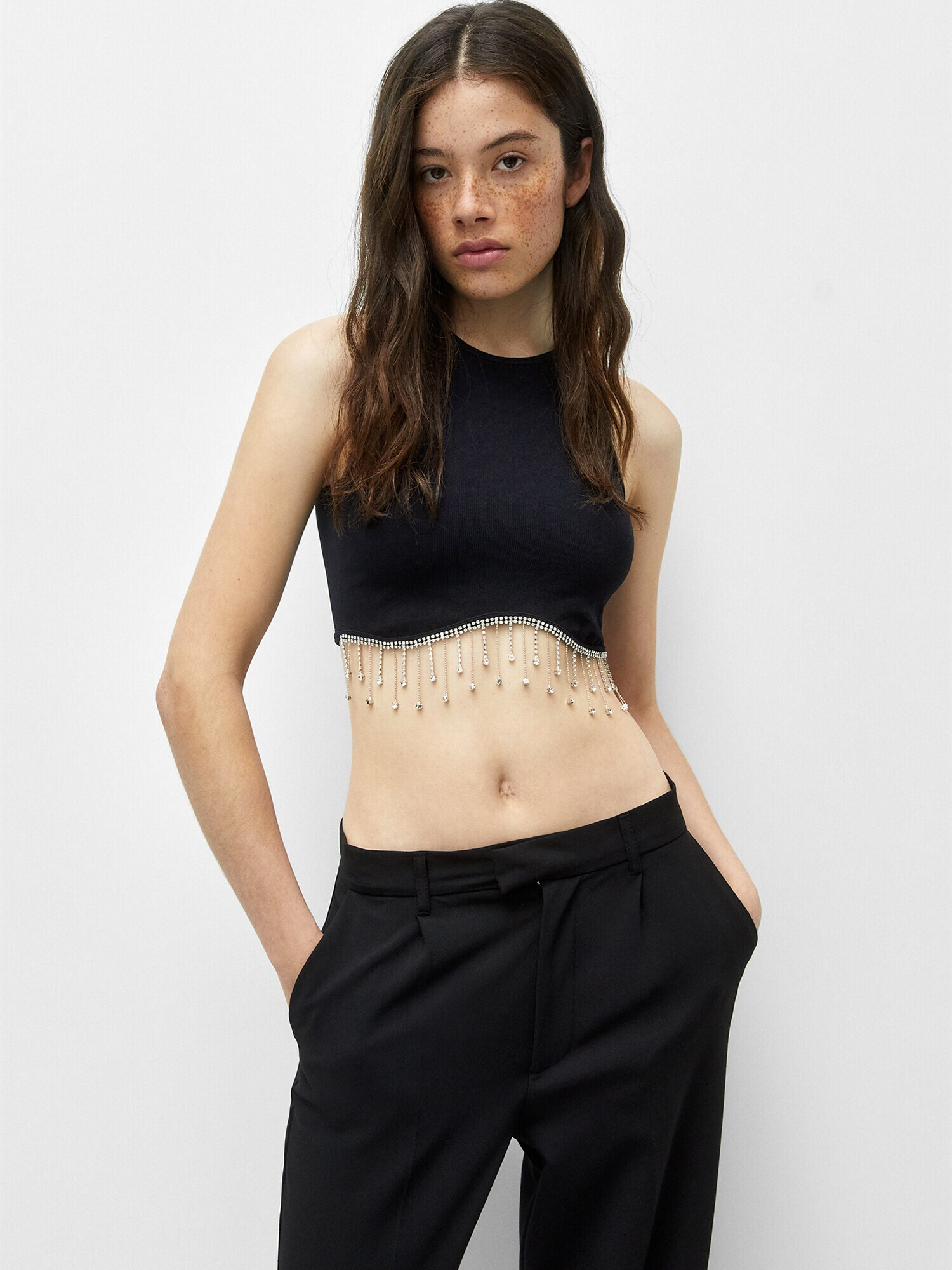 Pull&Bear Top negru / argintiu - Pled.ro