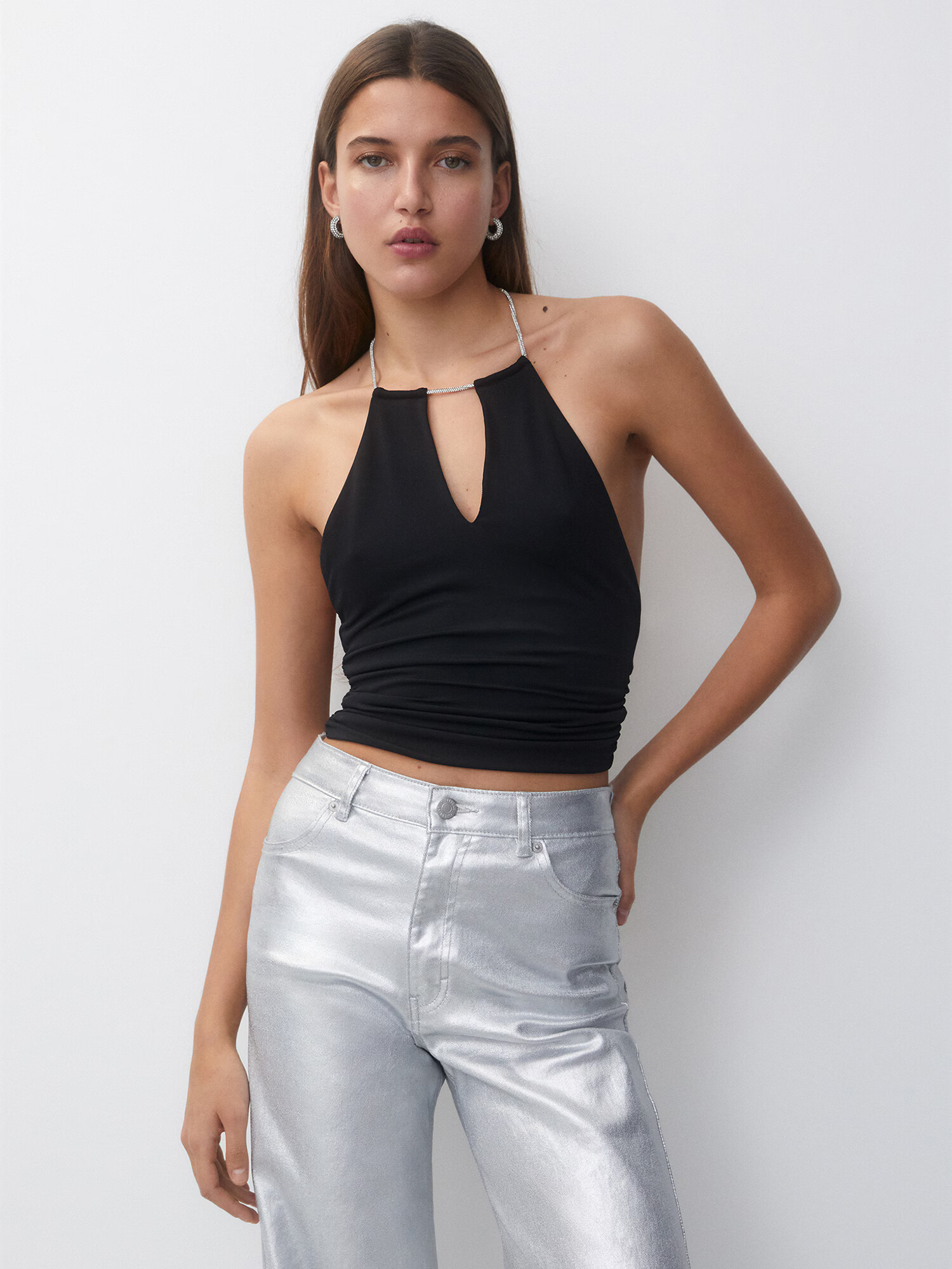 Pull&Bear Top negru / argintiu - Pled.ro