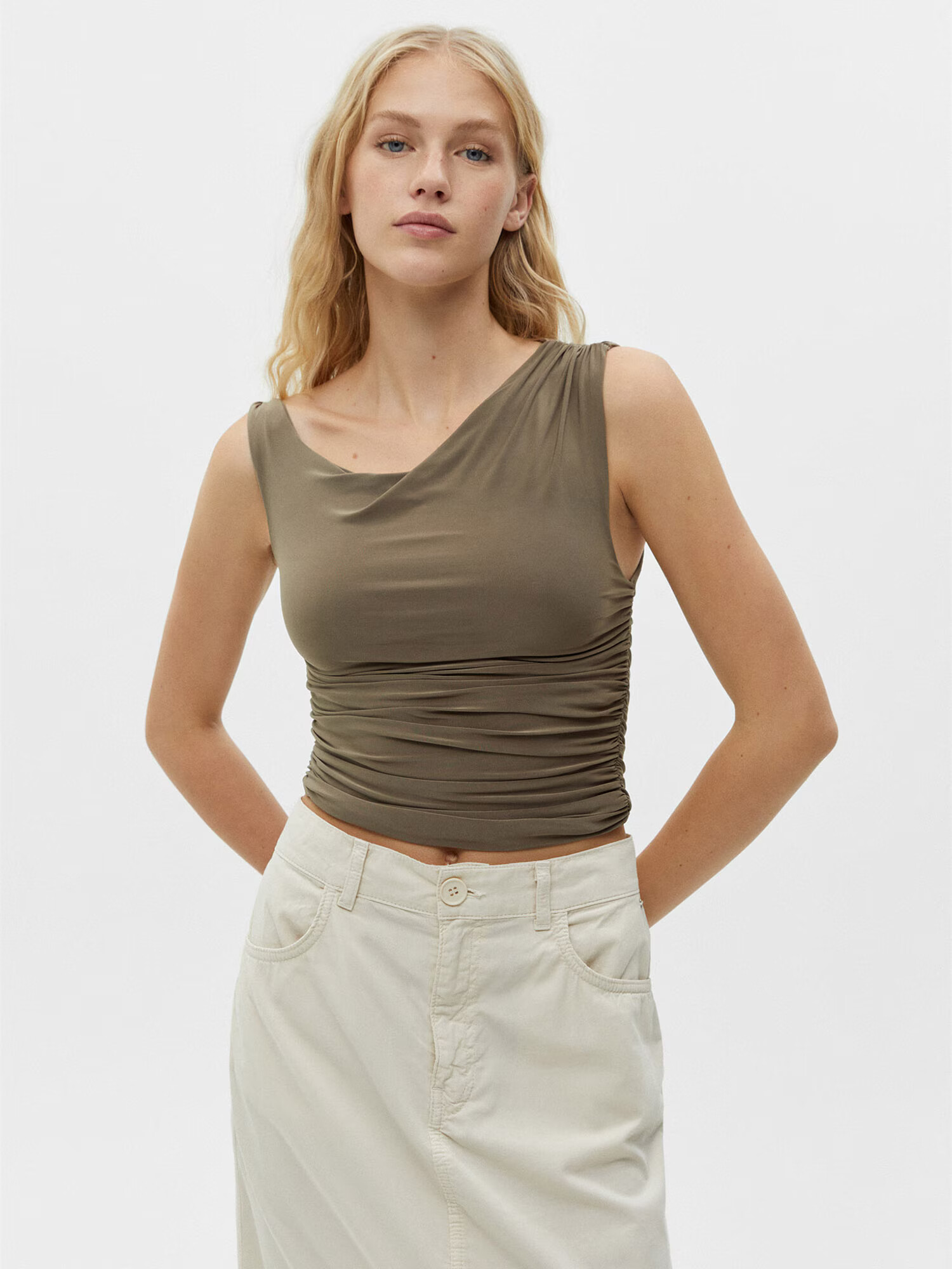 Pull&Bear Top oliv - Pled.ro