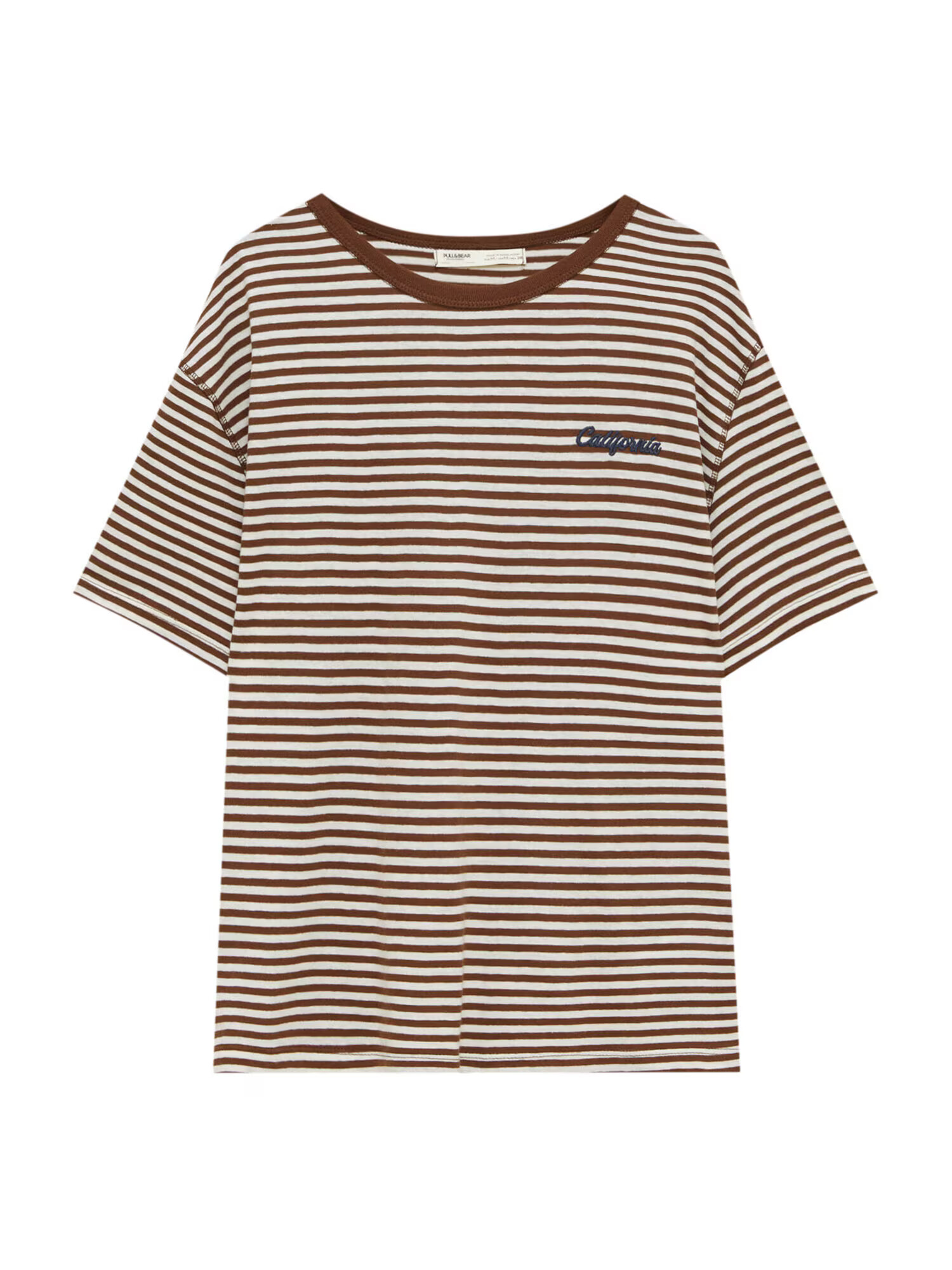 Pull&Bear Tricou albastru porumbel / maro / alb murdar - Pled.ro