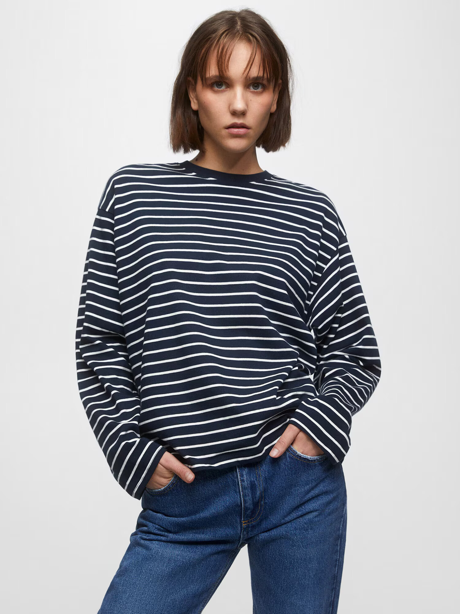 Pull&Bear Tricou bleumarin / alb - Pled.ro