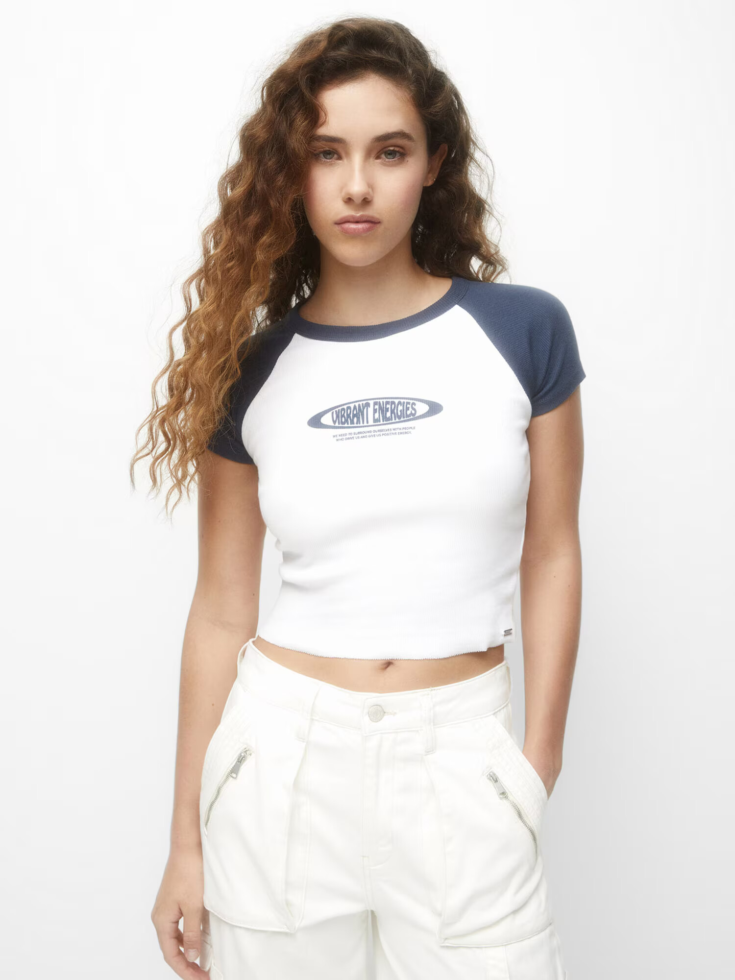 Pull&Bear Tricou bleumarin / alb - Pled.ro