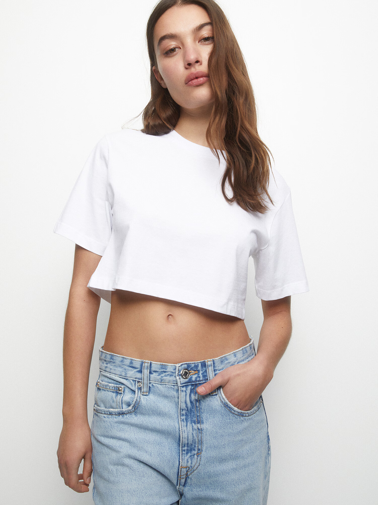 Pull&Bear Tricou gri / alb - Pled.ro