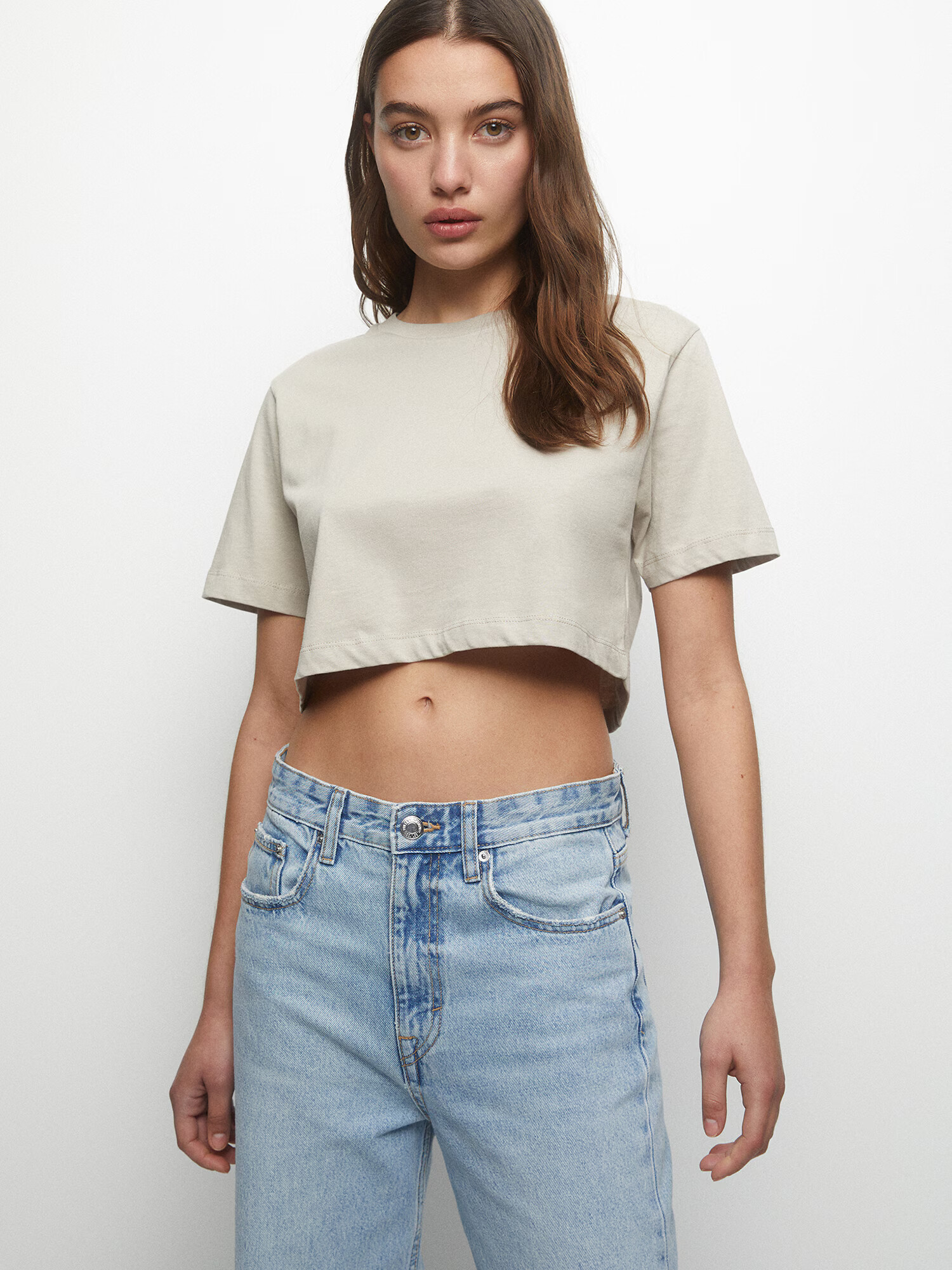 Pull&Bear Tricou gri / alb - Pled.ro