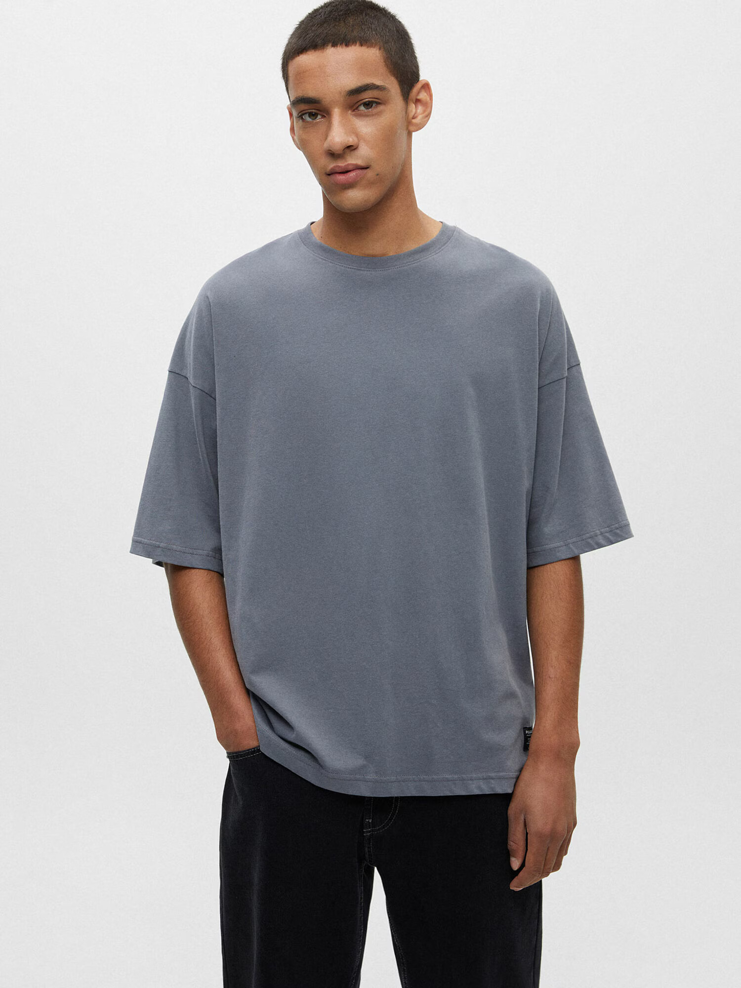 Pull&Bear Tricou gri / negru - Pled.ro