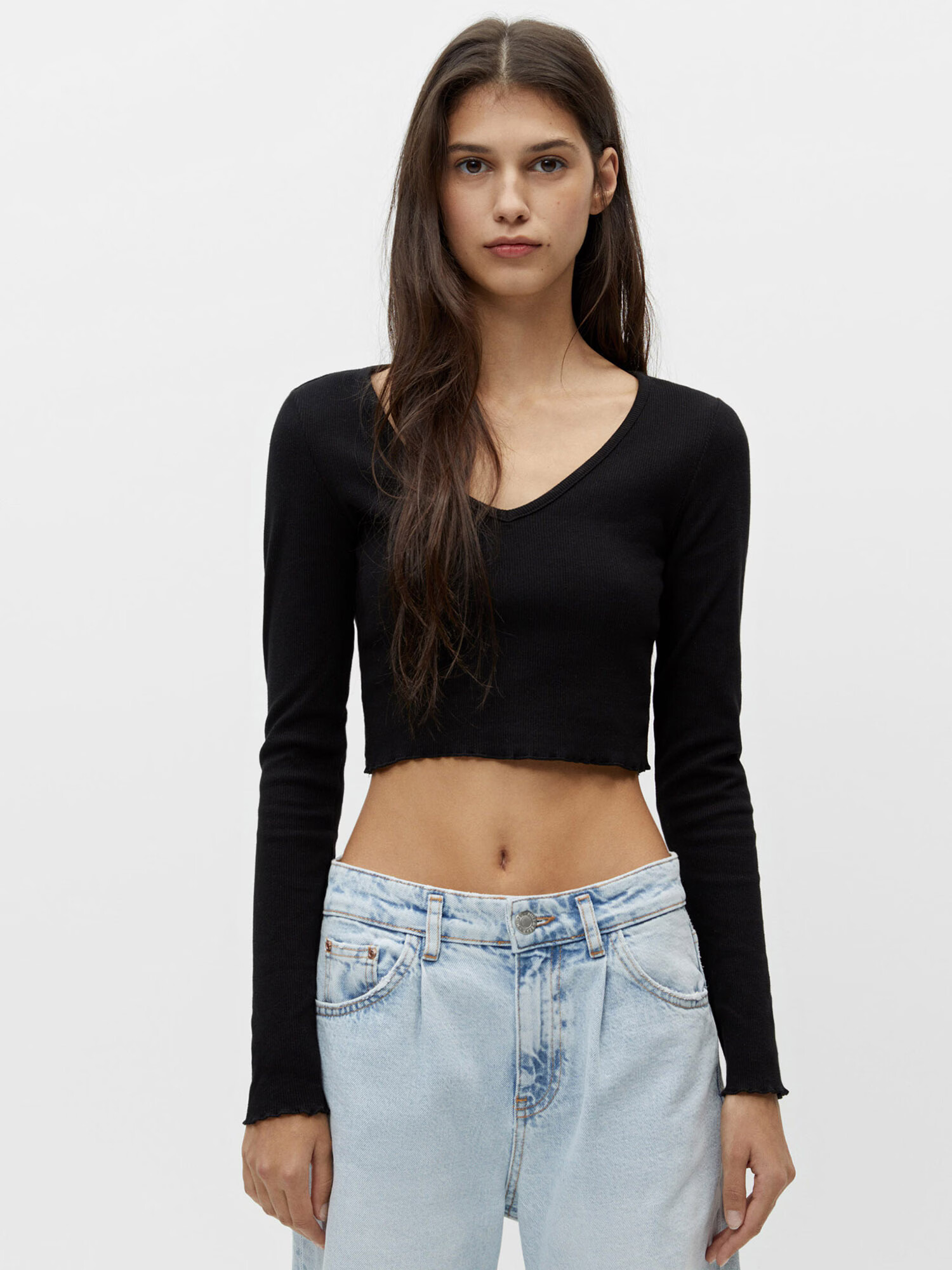 Pull&Bear Tricou negru / alb - Pled.ro