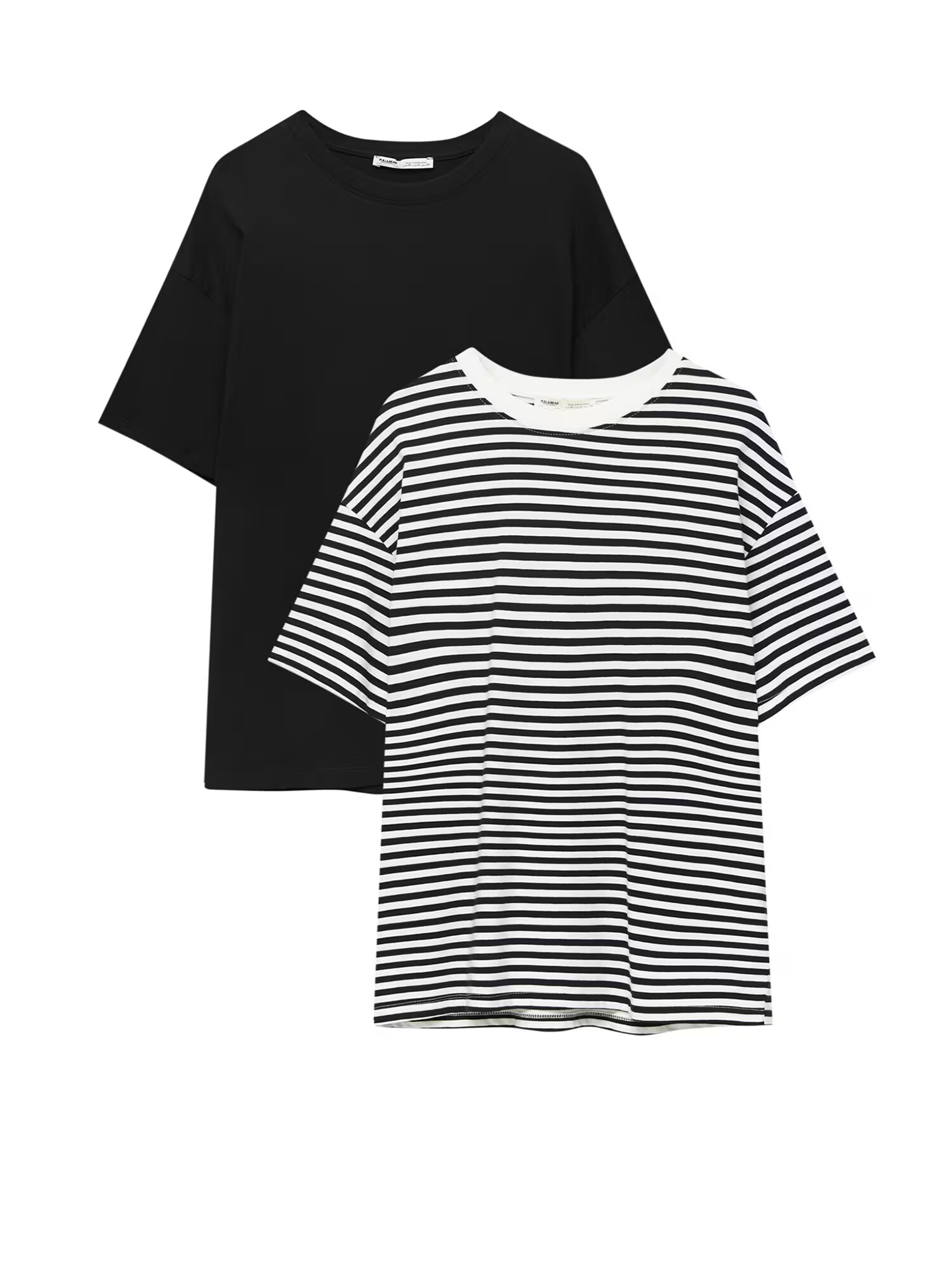 Pull&Bear Tricou negru / alb - Pled.ro