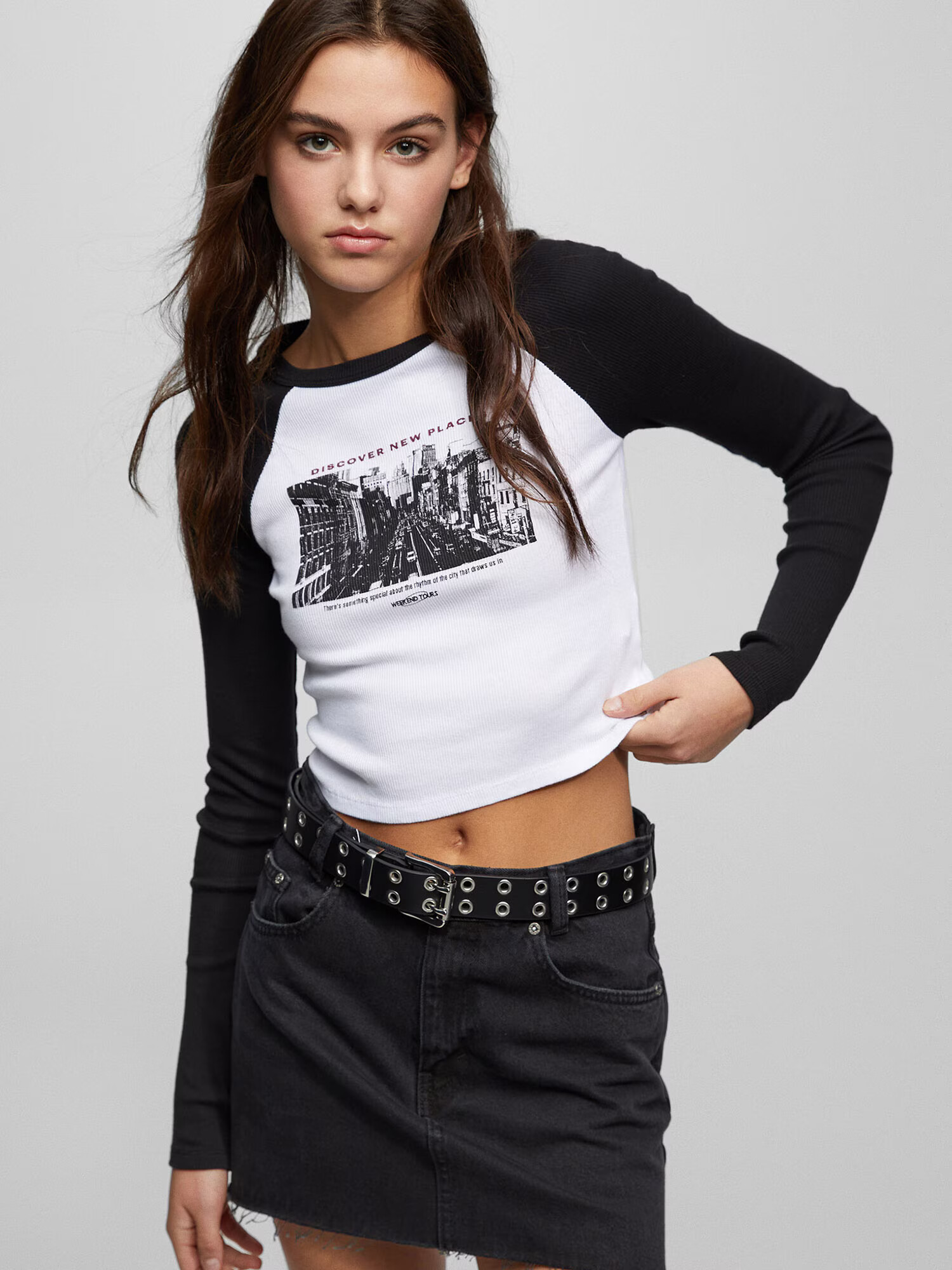 Pull&Bear Tricou negru / alb - Pled.ro