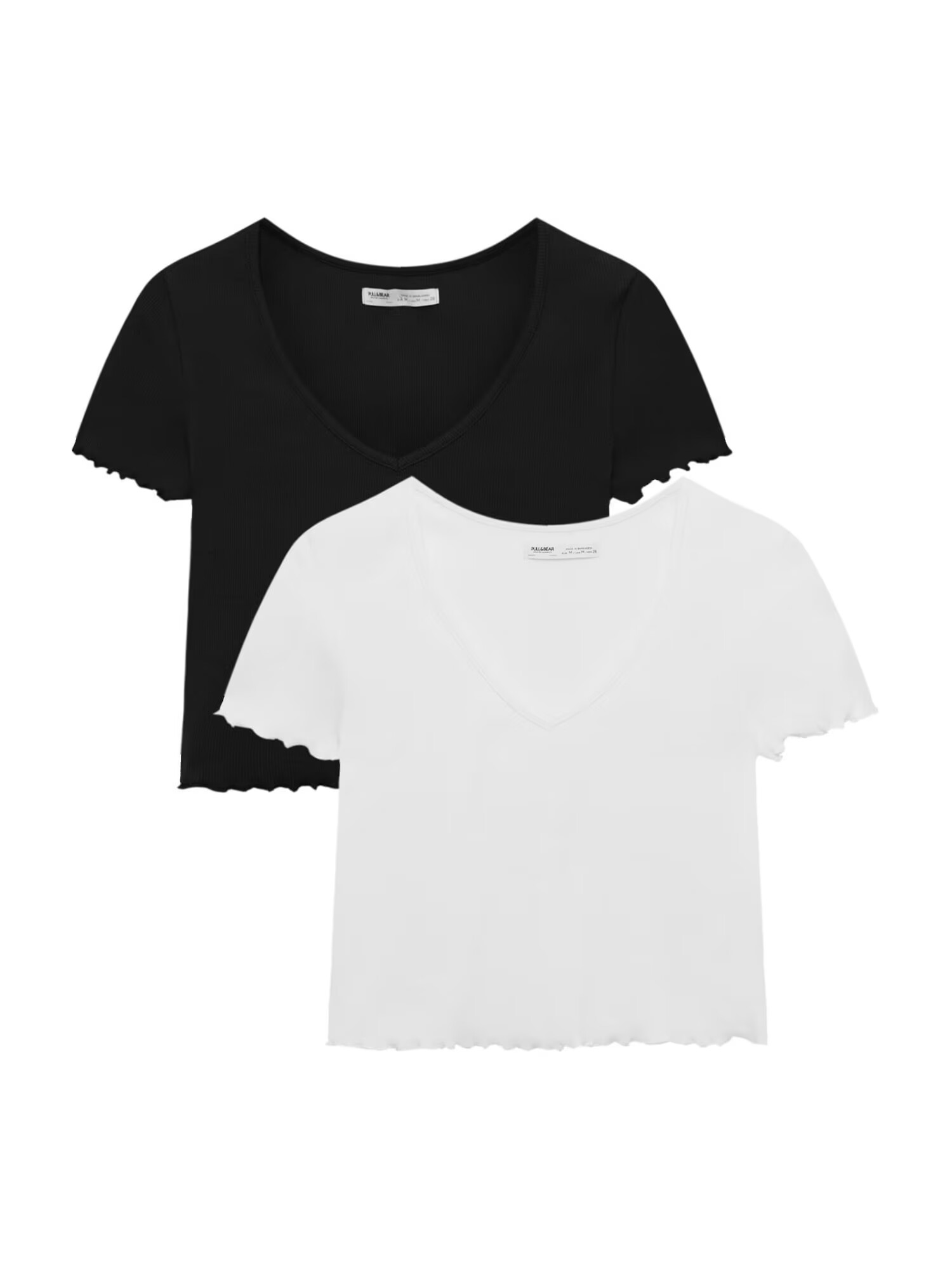 Pull&Bear Tricou negru / alb murdar - Pled.ro