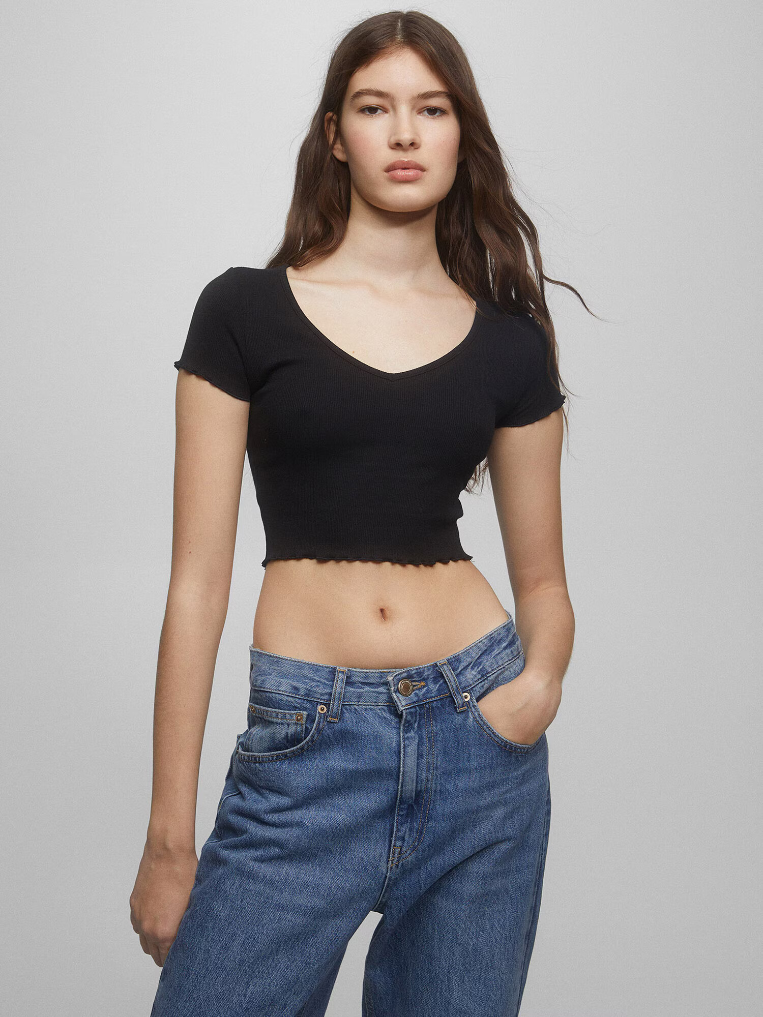 Pull&Bear Tricou negru / alb murdar - Pled.ro