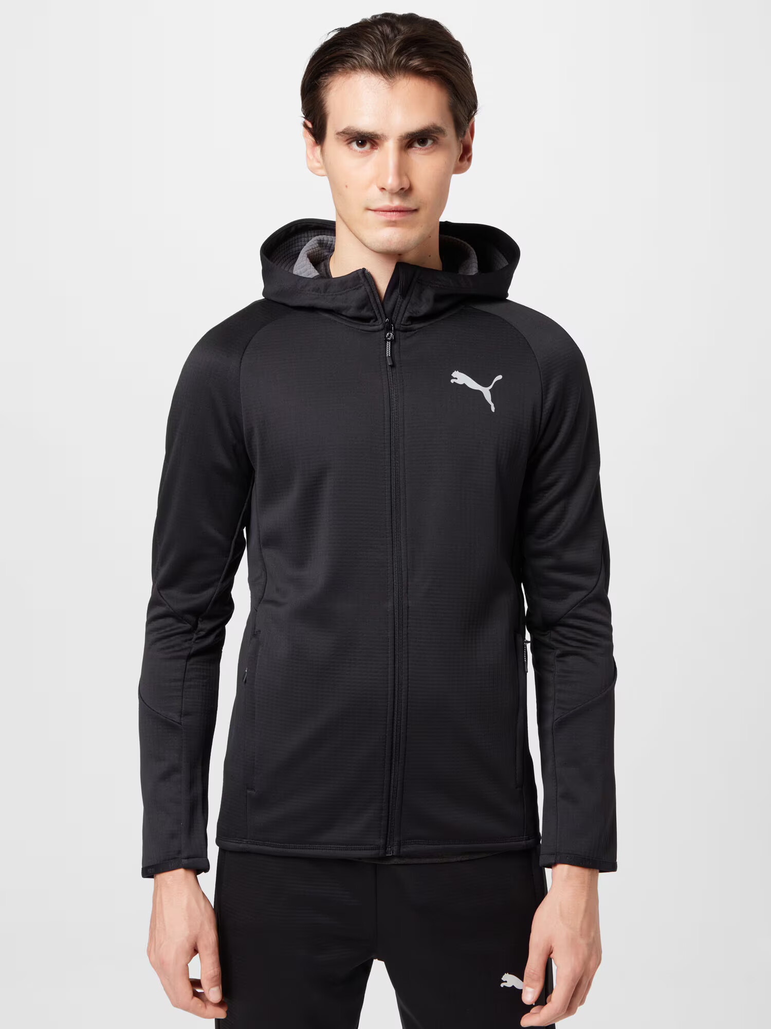 PUMA Bluză cu fermoar sport negru / alb - Pled.ro