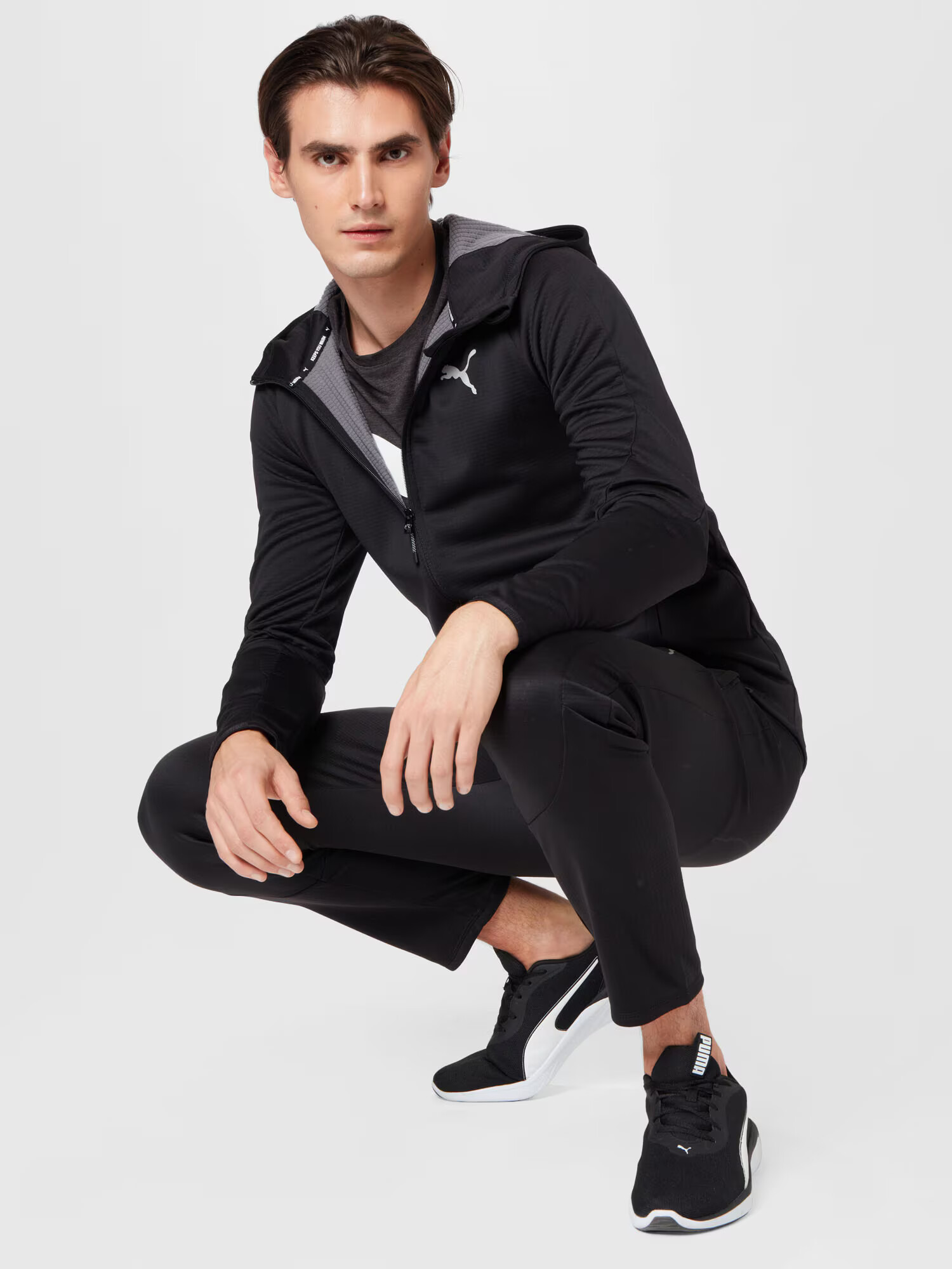 PUMA Bluză cu fermoar sport negru / alb - Pled.ro