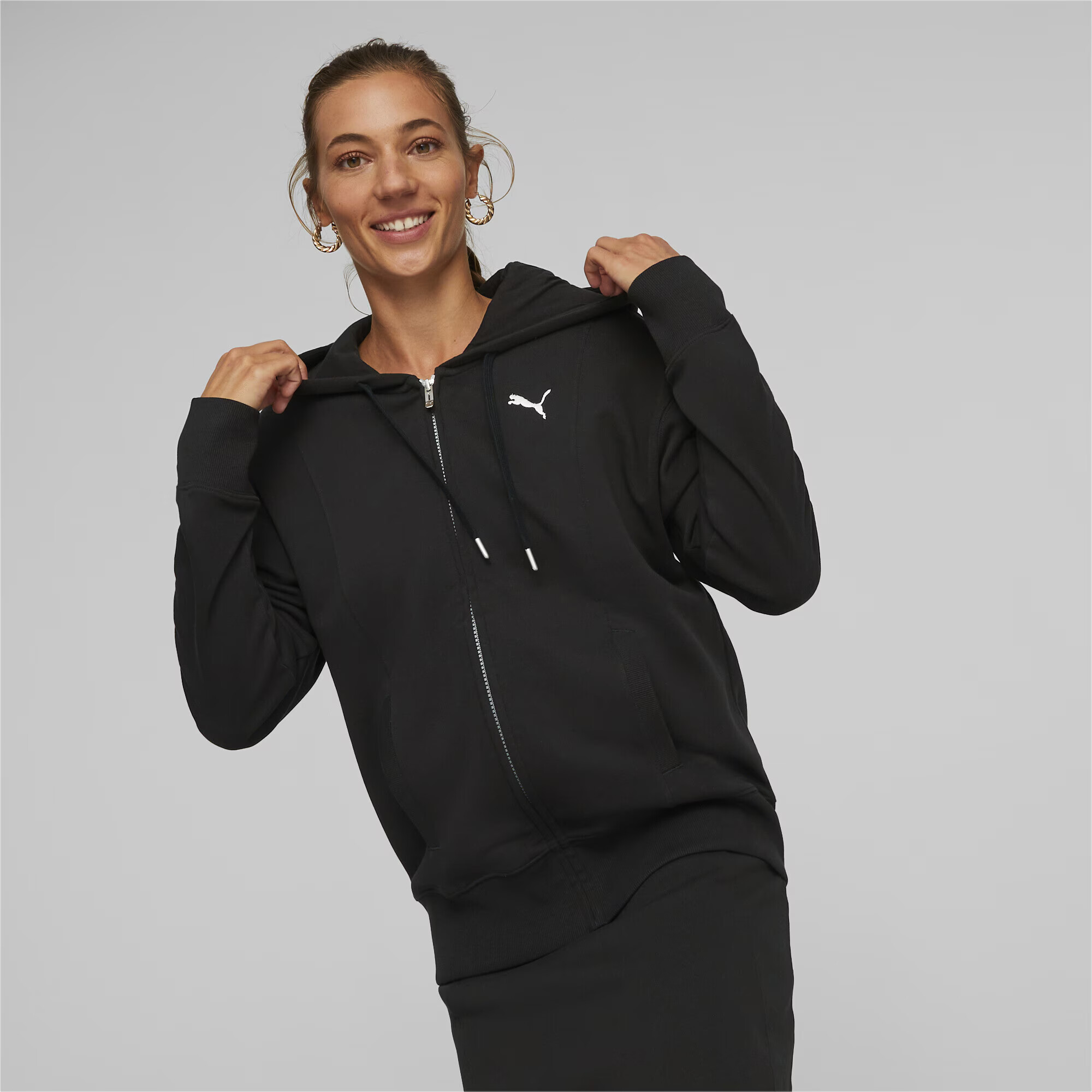 PUMA Bluză cu fermoar sport negru / alb - Pled.ro