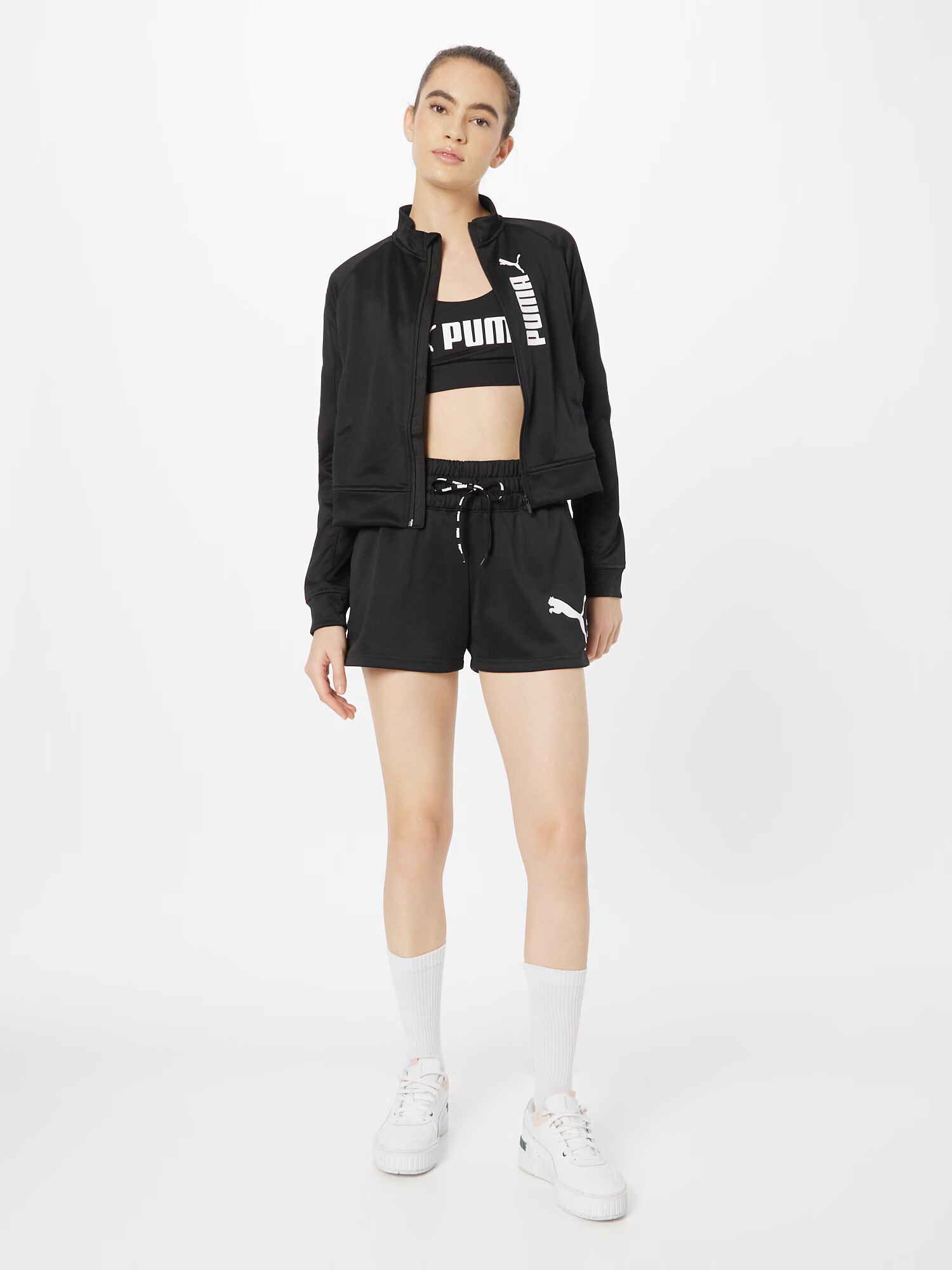 PUMA Bluză cu fermoar sport negru / alb - Pled.ro