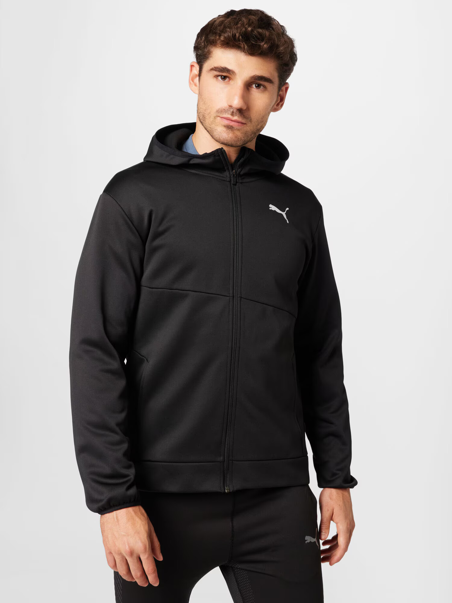 PUMA Bluză cu fermoar sport 'TRAIN ALL DAY' negru / alb - Pled.ro