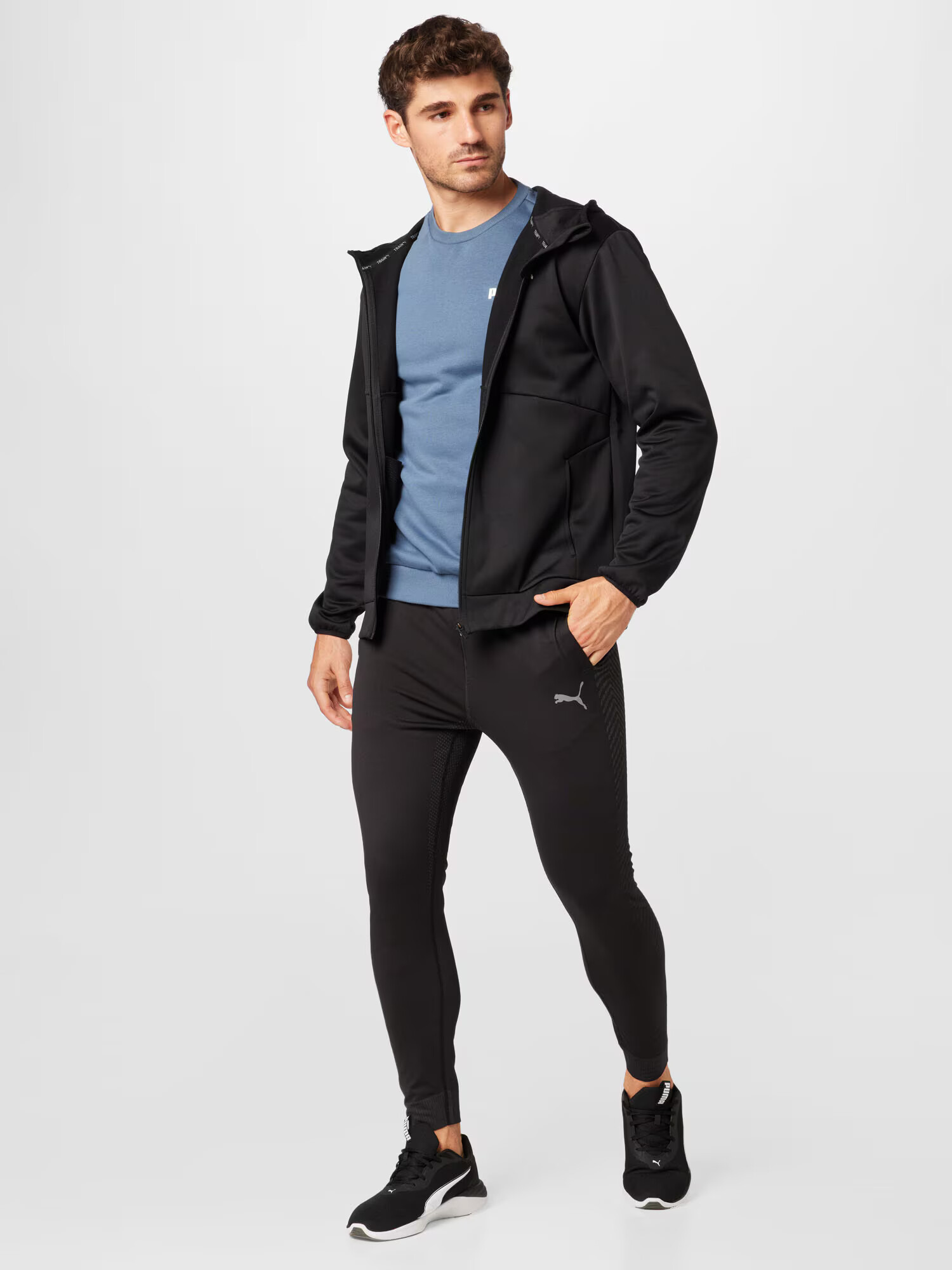 PUMA Bluză cu fermoar sport 'TRAIN ALL DAY' negru / alb - Pled.ro