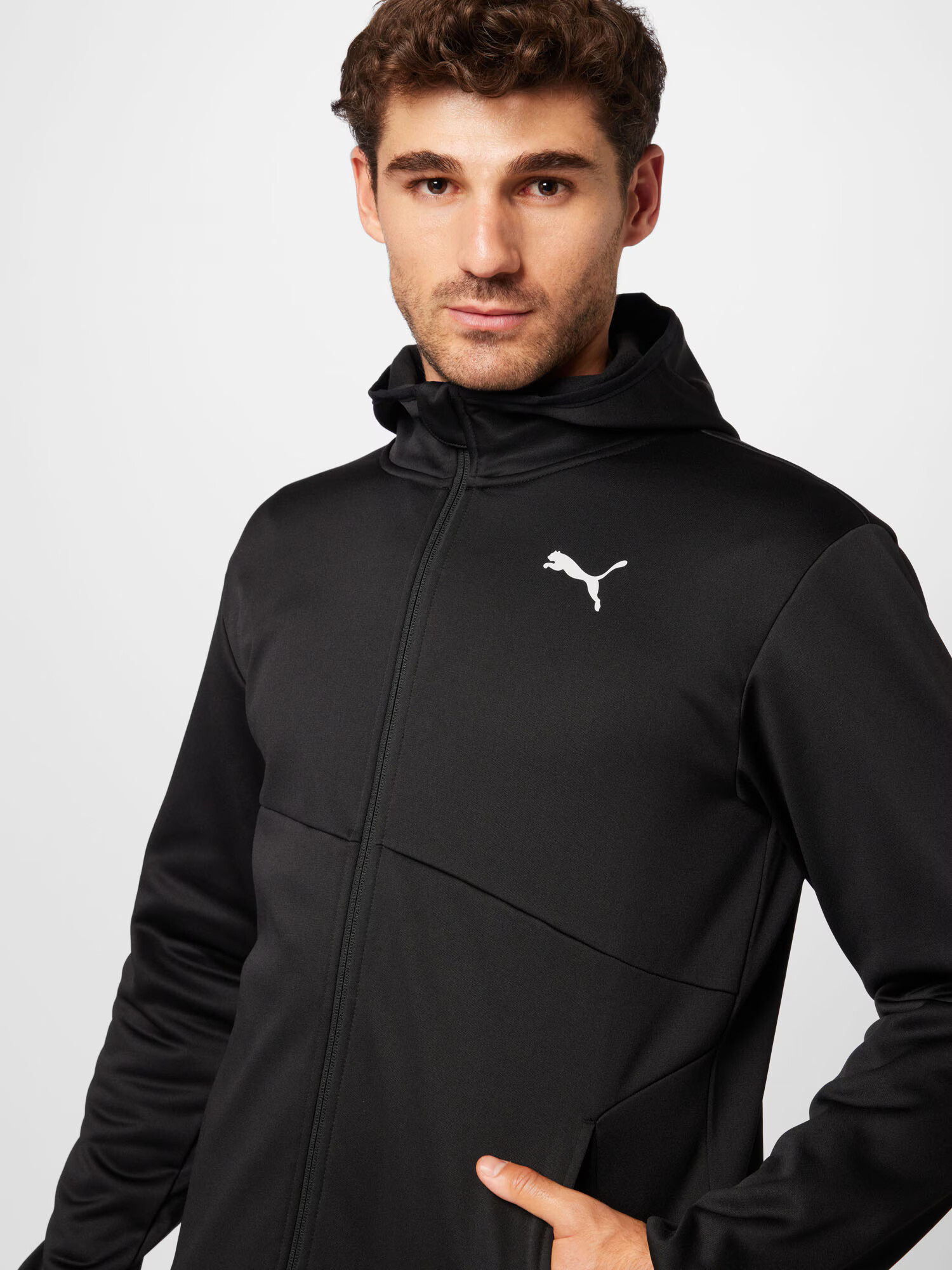 PUMA Bluză cu fermoar sport 'TRAIN ALL DAY' negru / alb - Pled.ro